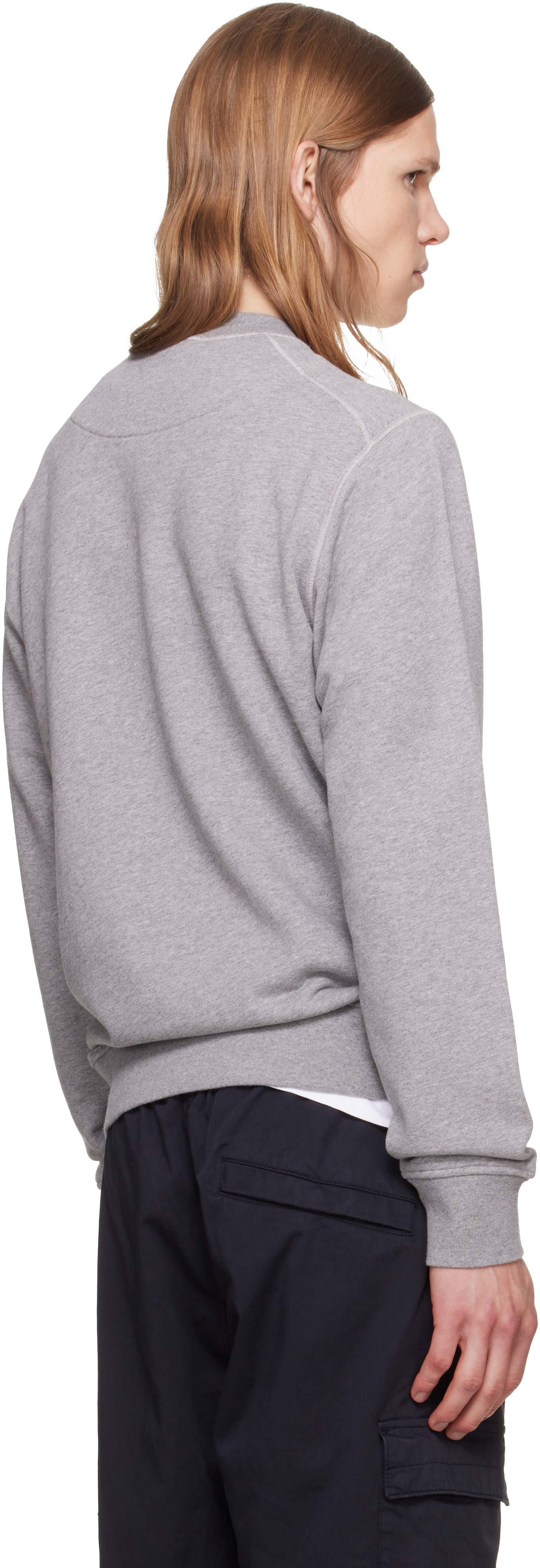 Stone Island - Pull molletonné gris en molleton de coton bio