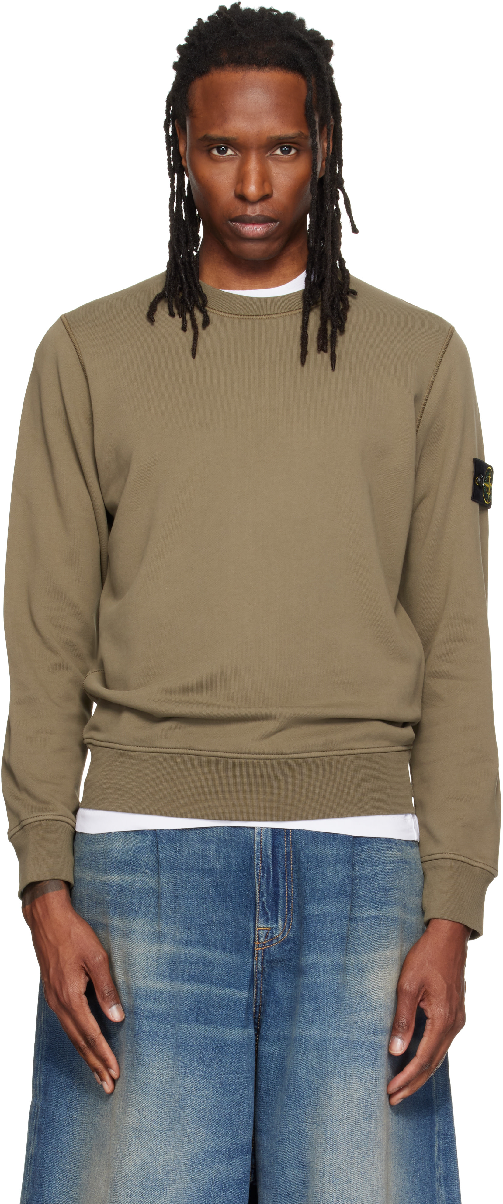 Stone Island - Pull molletonné 6100060 kaki en coton bio