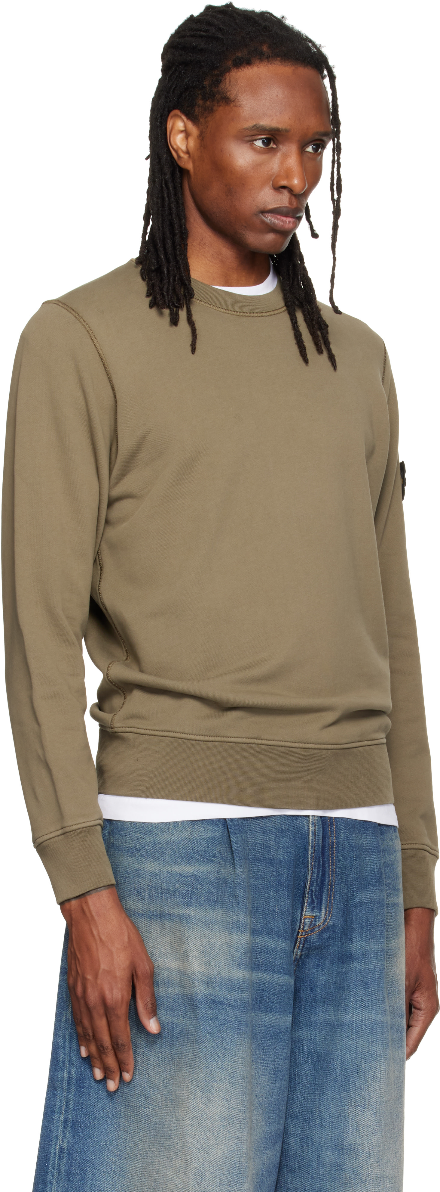 Stone Island - Pull molletonné 6100060 kaki en coton bio