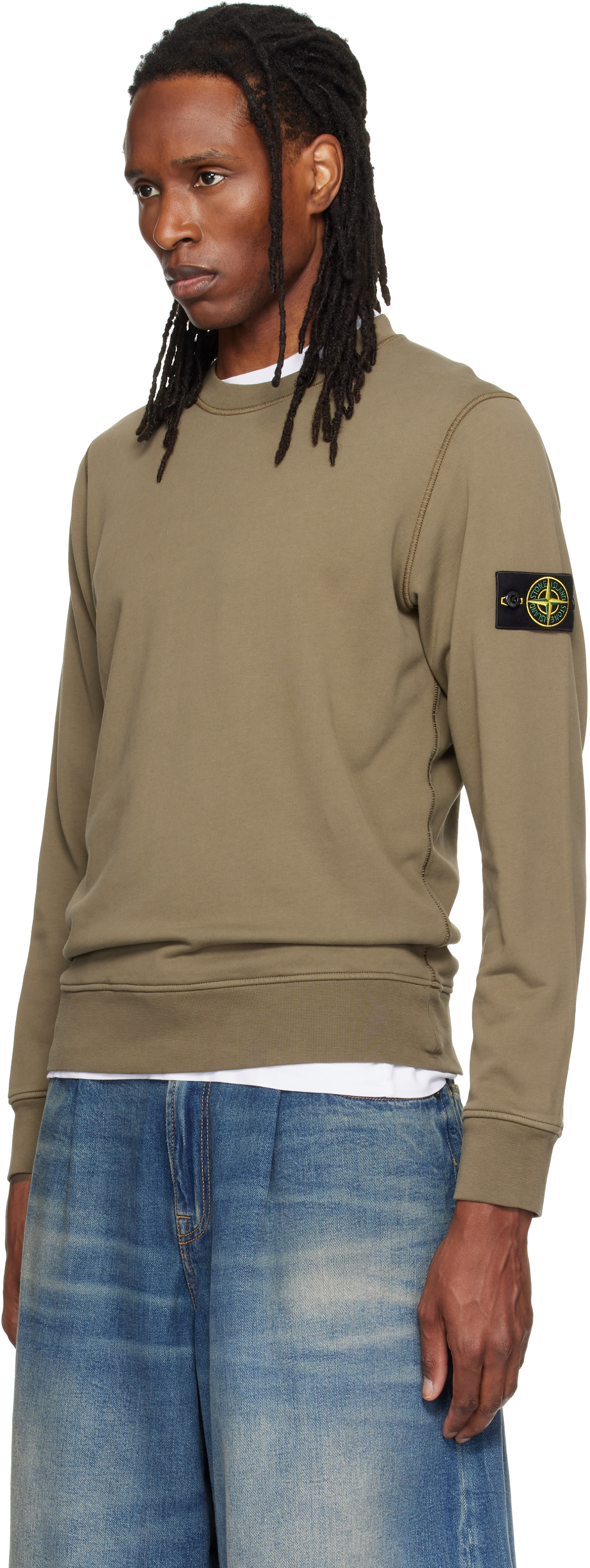 Stone Island - Pull molletonné 6100060 kaki en coton bio