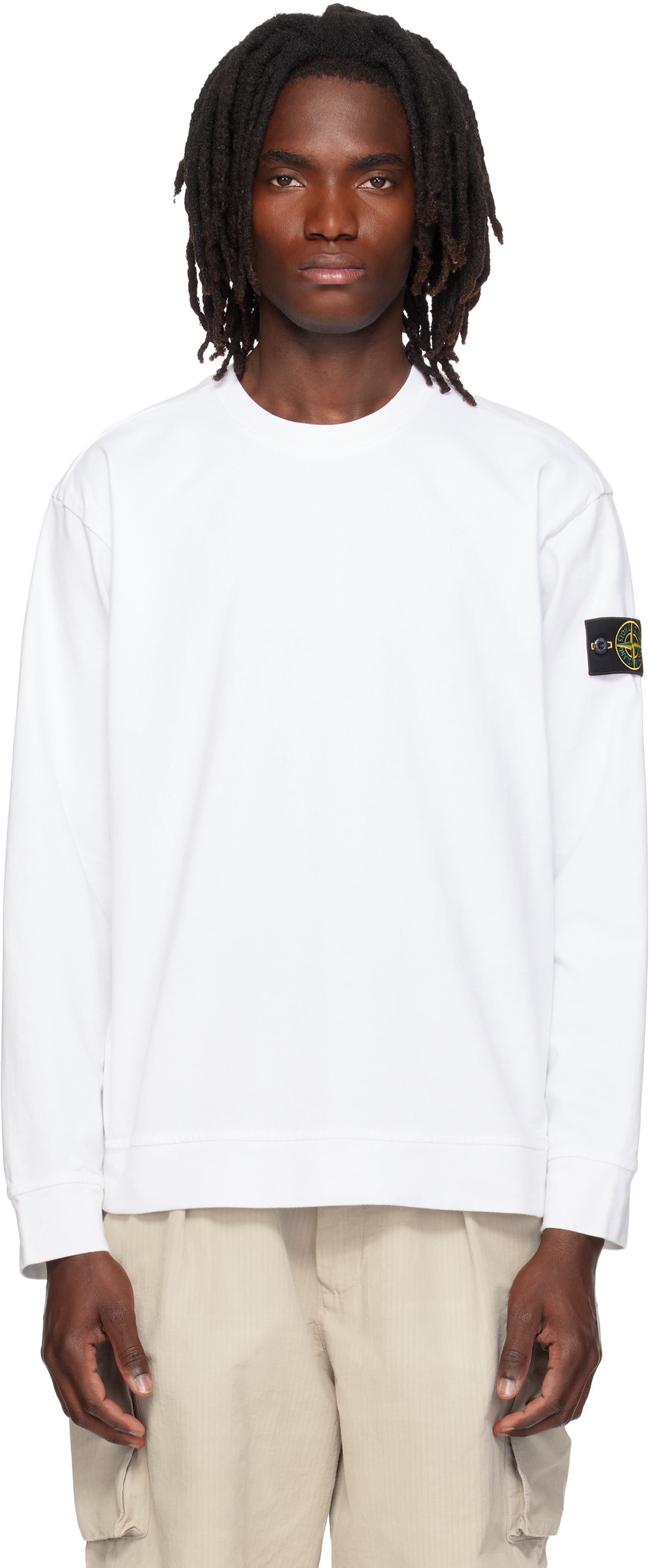 Stone  ホワイトスウェット Stone Island: ホワイト 6100057 Heavy Organic Cotton スウェット