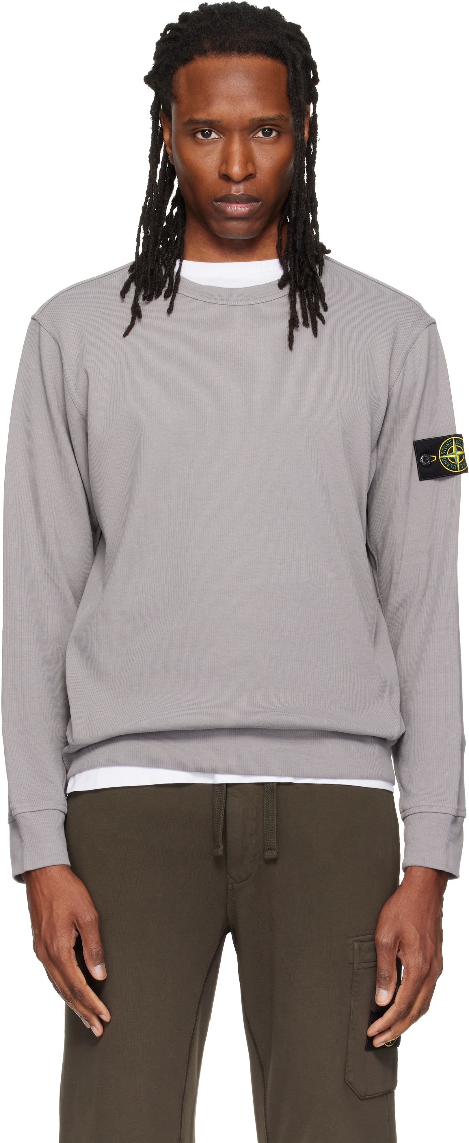 Stone Island - Pull molletonné 6100017 gris en coton bio