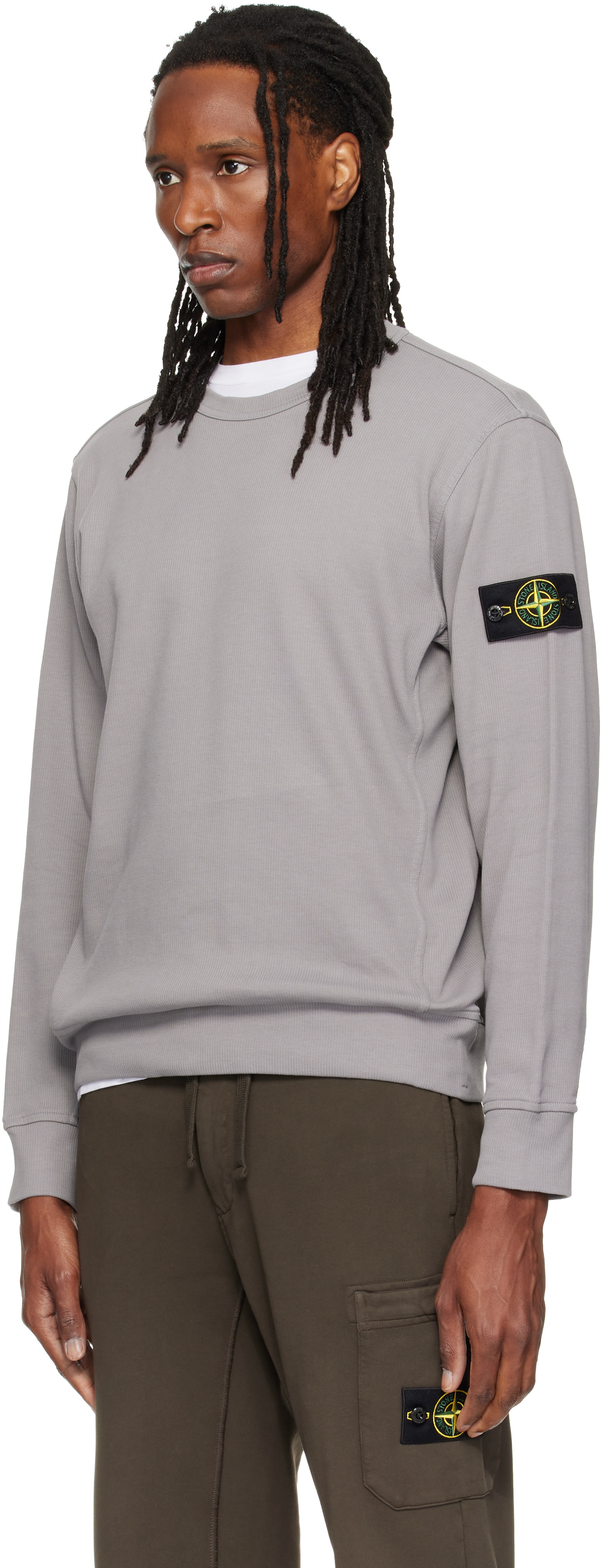 Stone Island - Pull molletonné 6100017 gris en coton bio