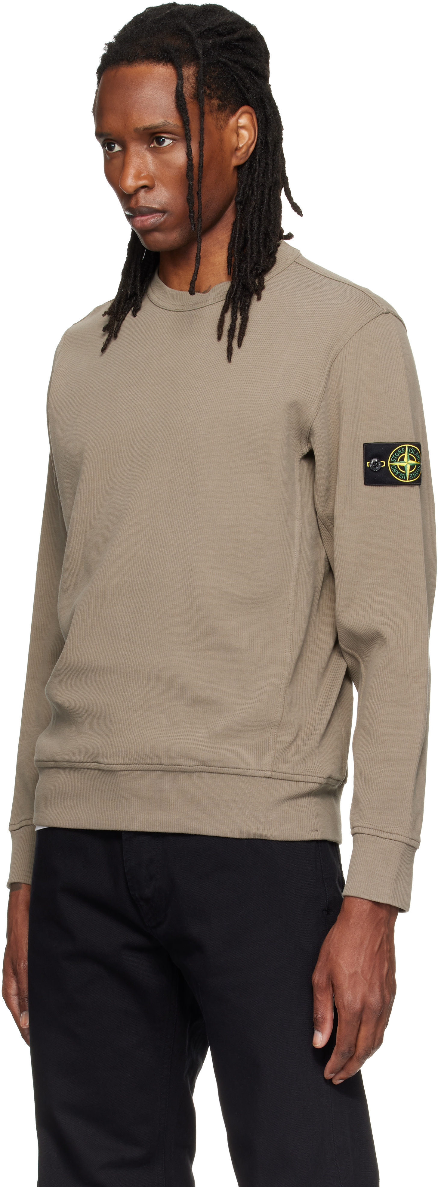 Stone Island - Pull molletonné 6100017 kaki en coton bio