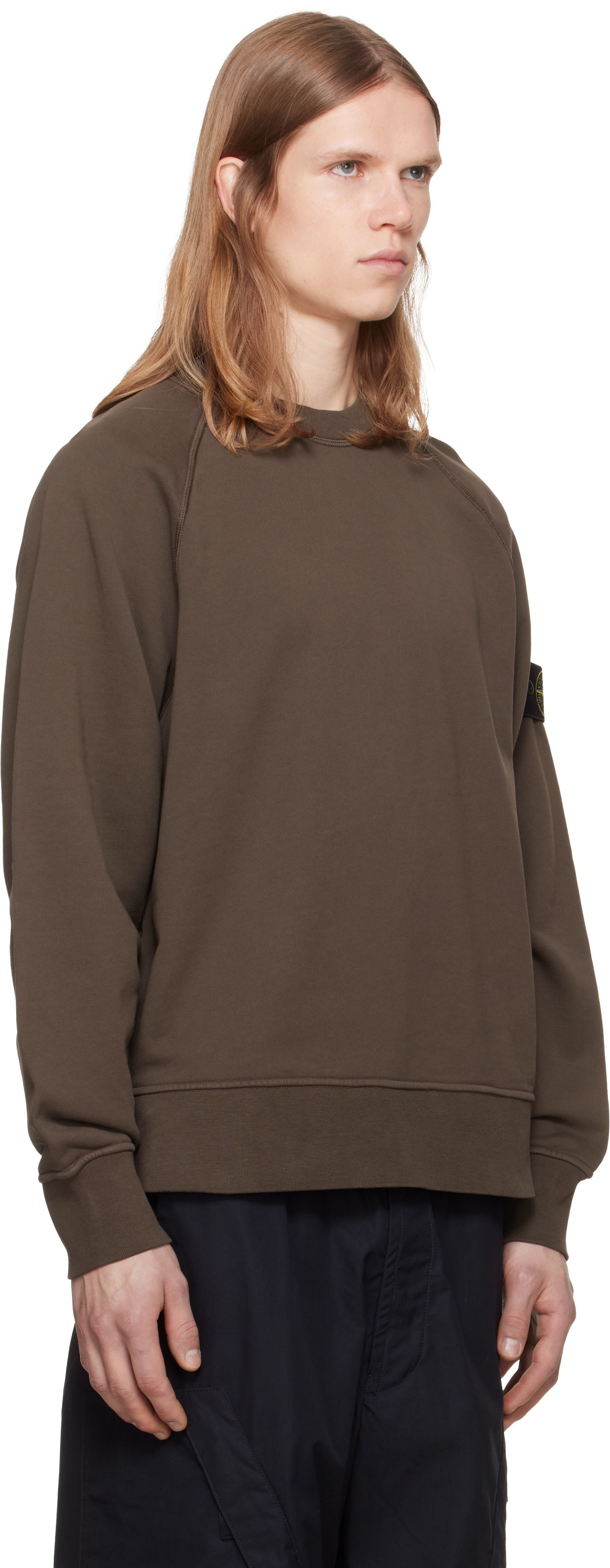 Stone Island - Pull molletonné brun en molleton de coton bio