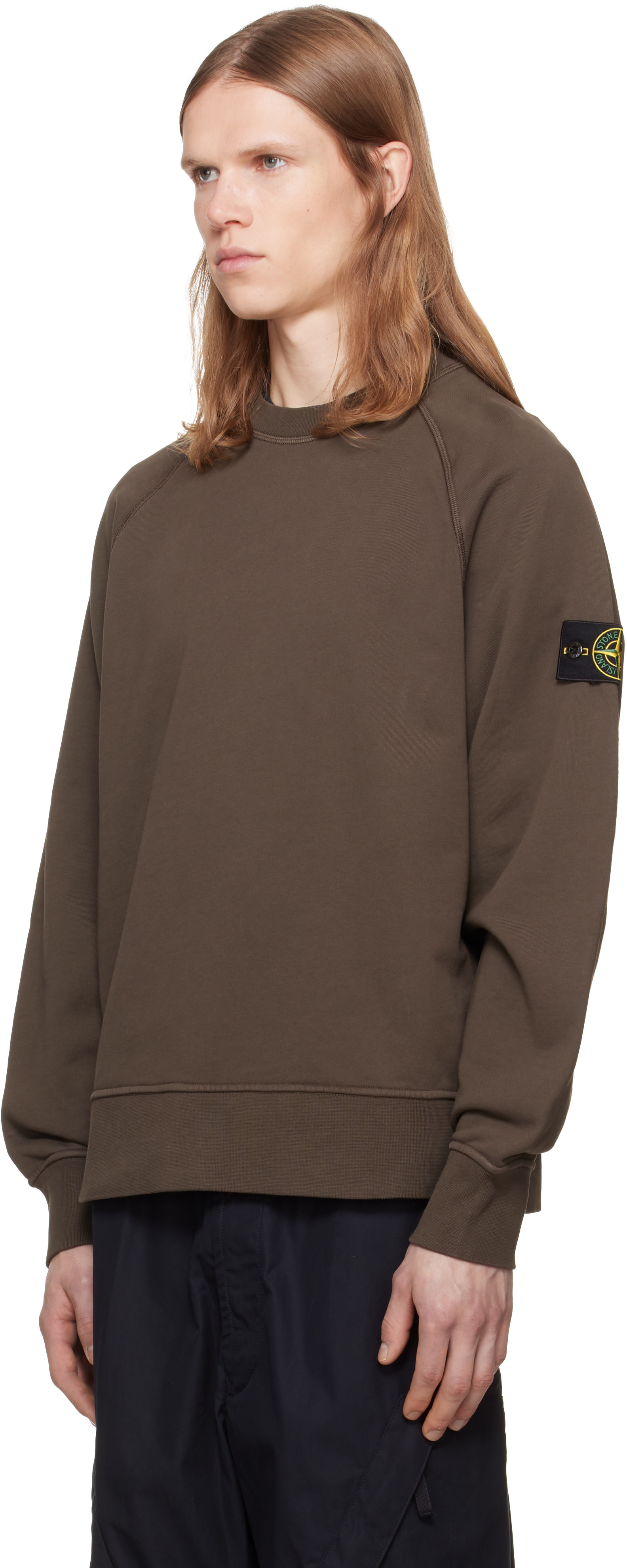 Stone Island - Pull molletonné brun en molleton de coton bio
