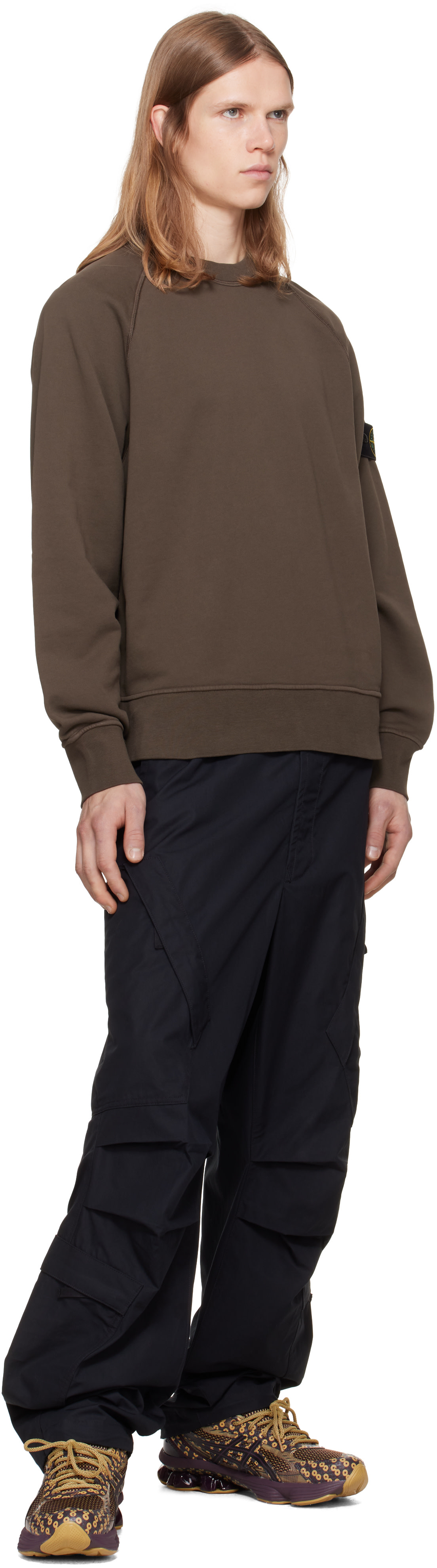 Stone Island - Pull molletonné brun en molleton de coton bio