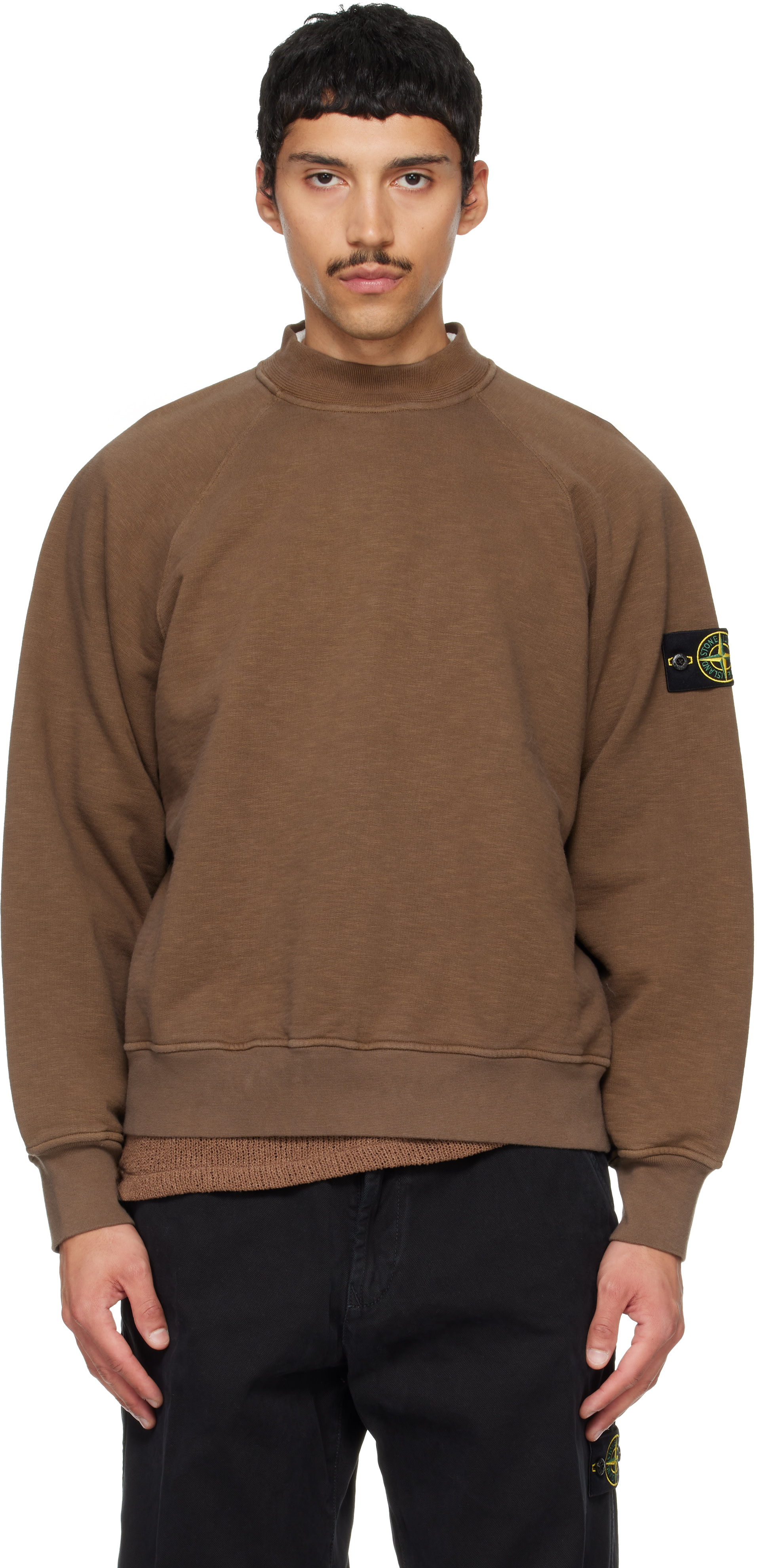 Stone Island - Pull molletonné 6100053 brun en molleton de coton