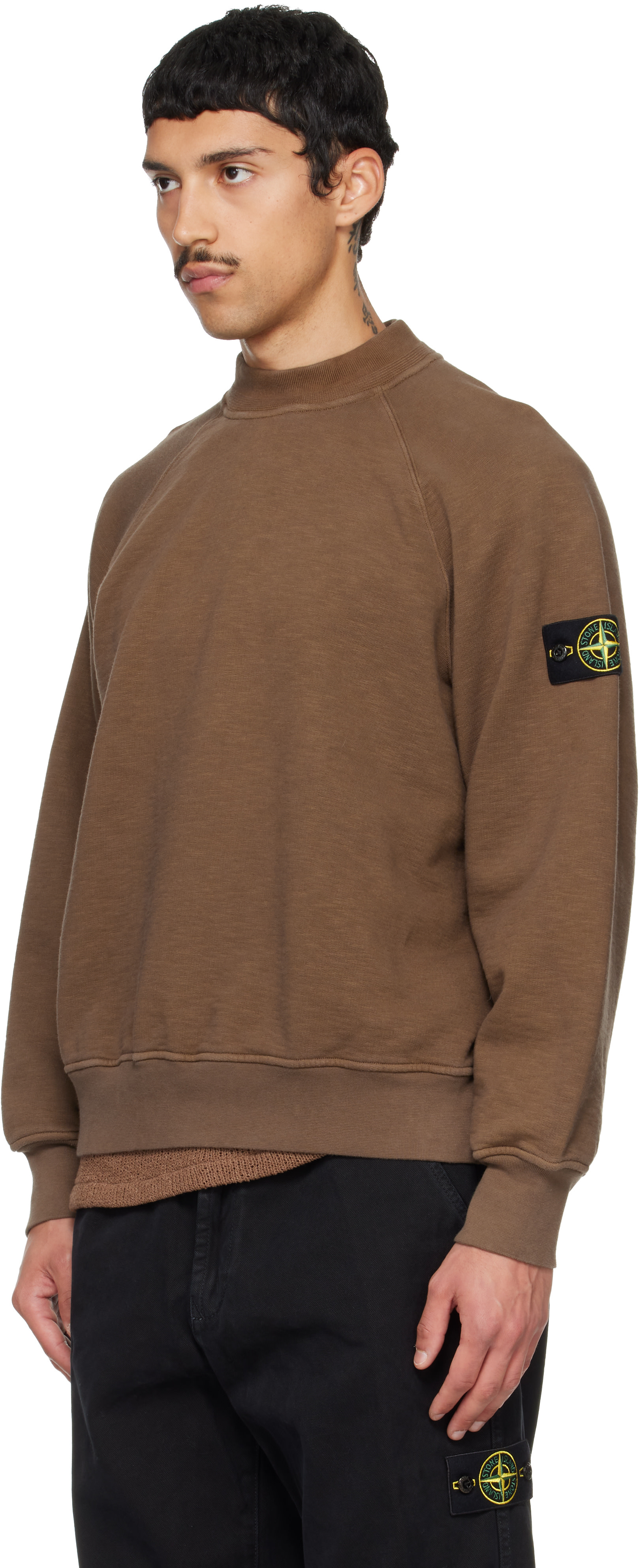 Stone Island - Pull molletonné 6100053 brun en molleton de coton