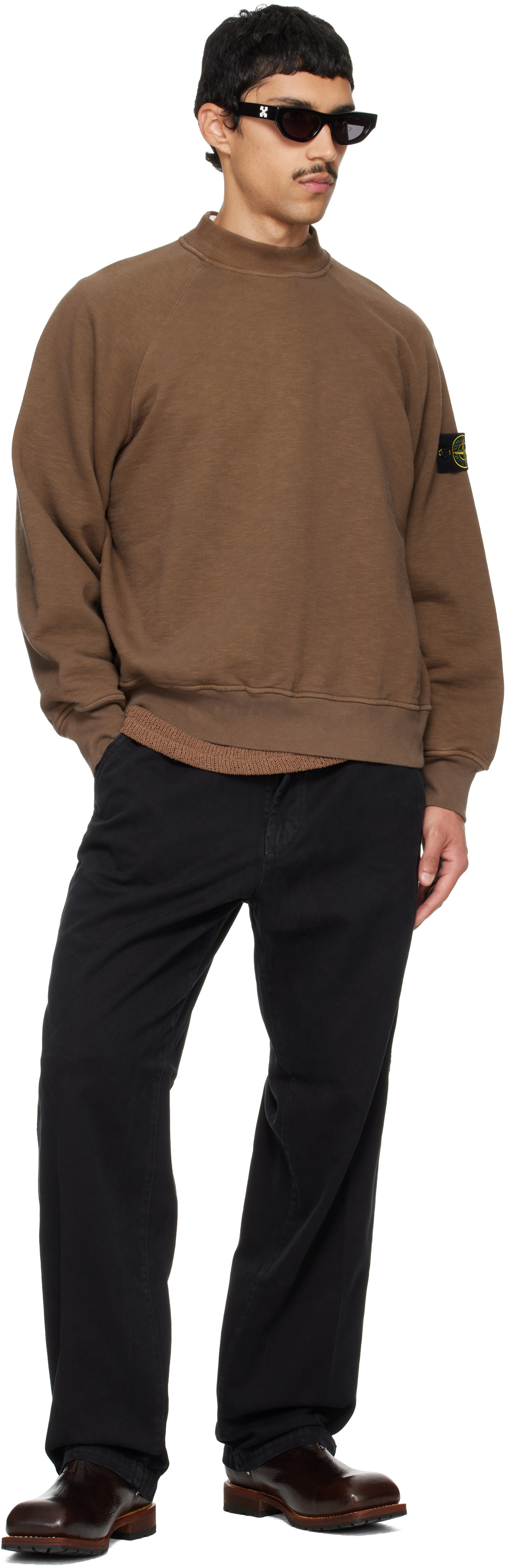 Stone Island - Pull molletonné 6100053 brun en molleton de coton