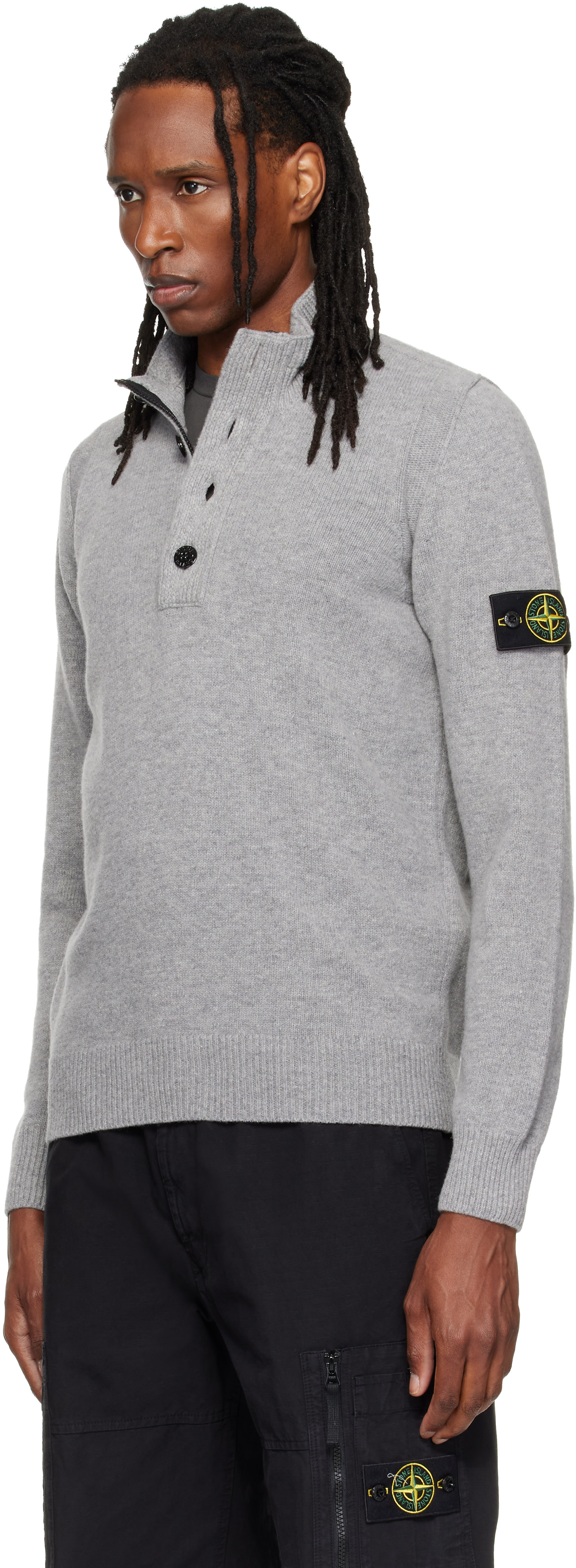 Stone Island - 그레이 5100040 램스 울 폴로 셔츠