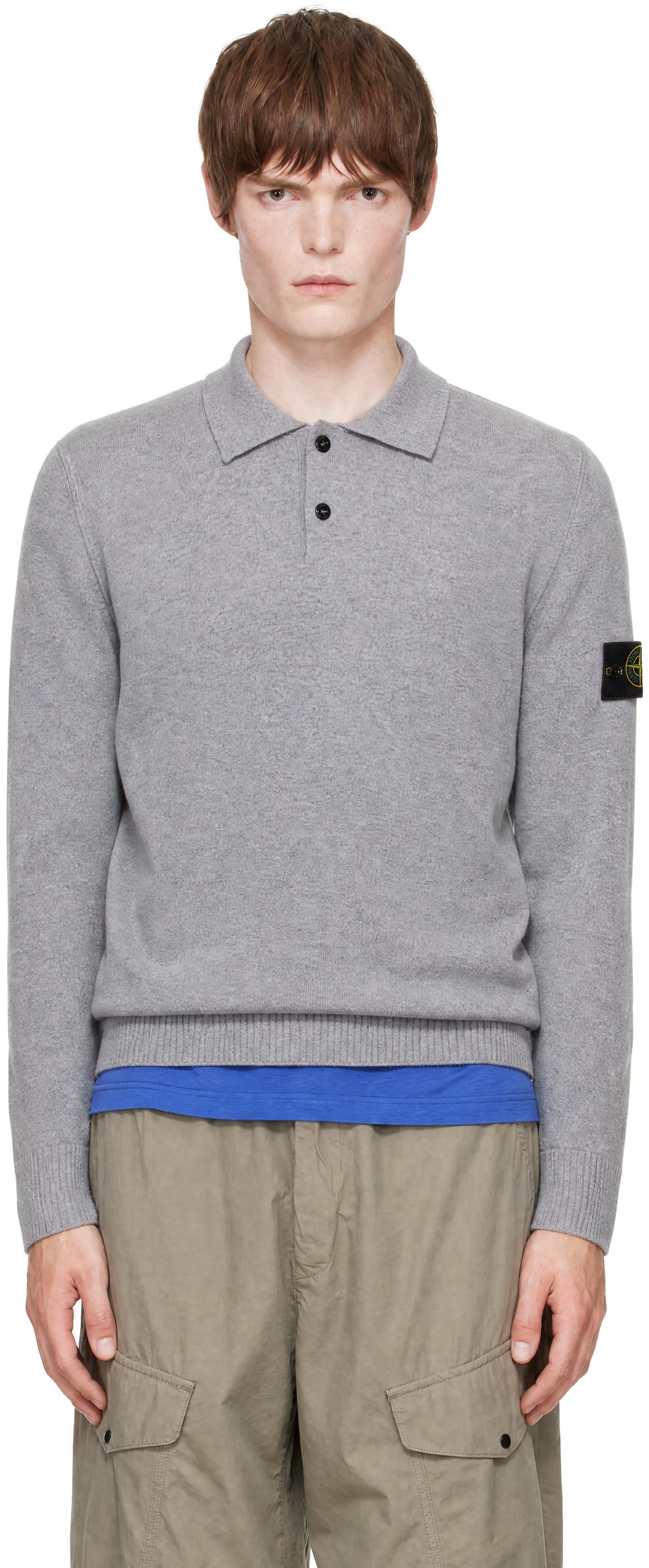 STONE  グレー ニットセーター ポロネック Stone Island: グレー 5100018 Geelong Wool LS ポロシャツ | SSENSE 日本