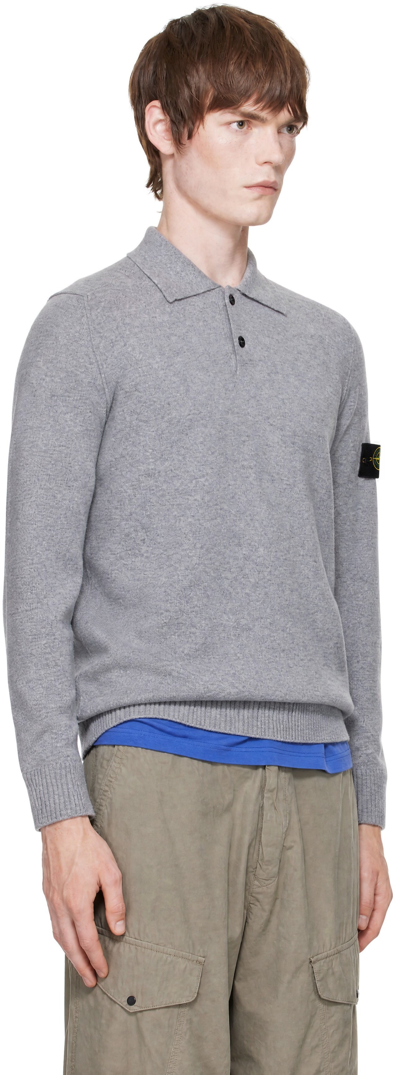 Stone Island: グレー 5100018 Geelong Wool LS ポロシャツ | SSENSE 日本