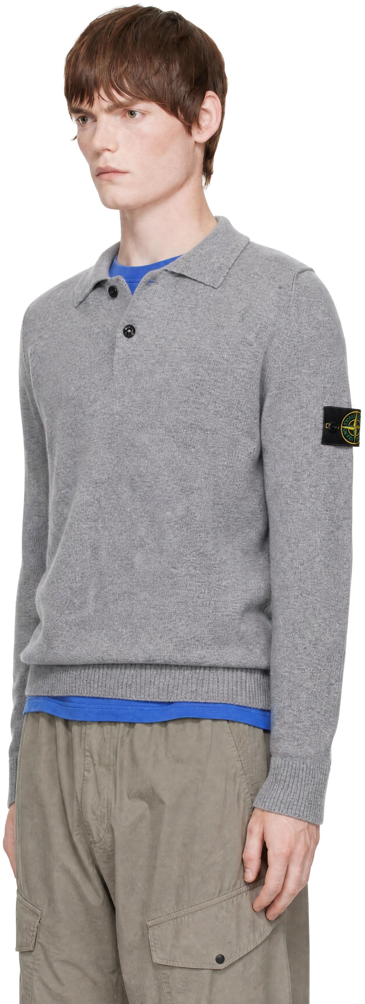 Stone Island: グレー 5100018 Geelong Wool LS ポロシャツ | SSENSE 日本