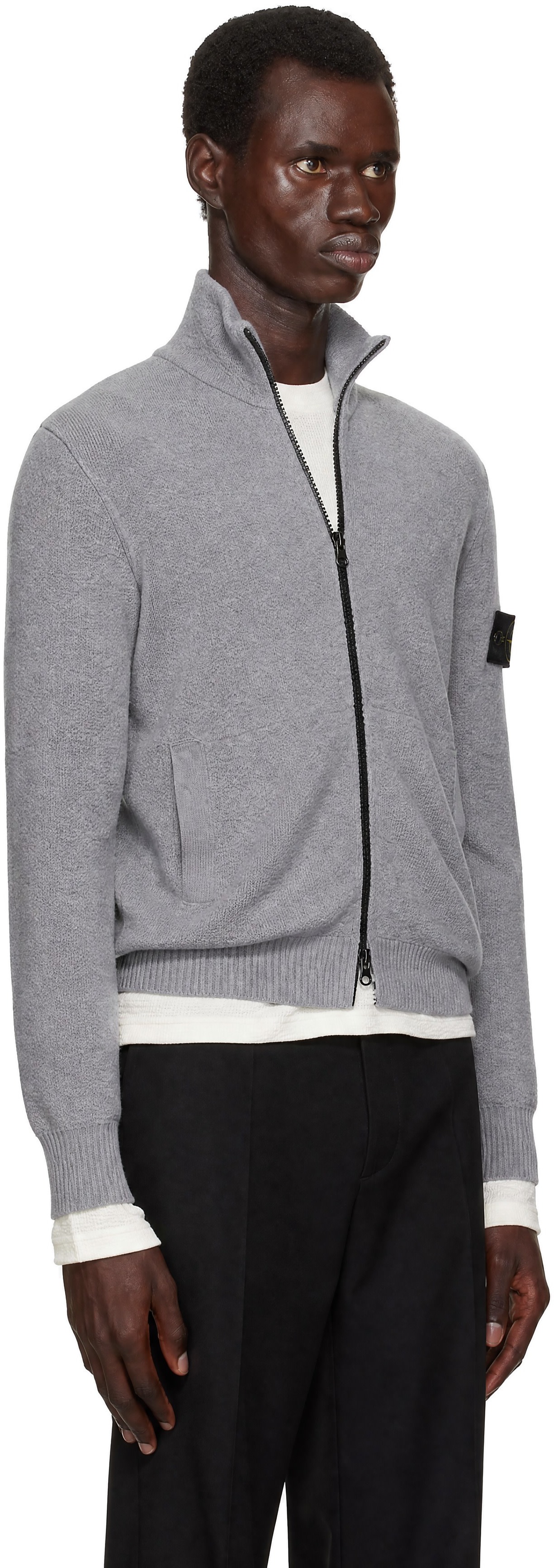 Stone Island - Pull 5100012 gris en laine texturée