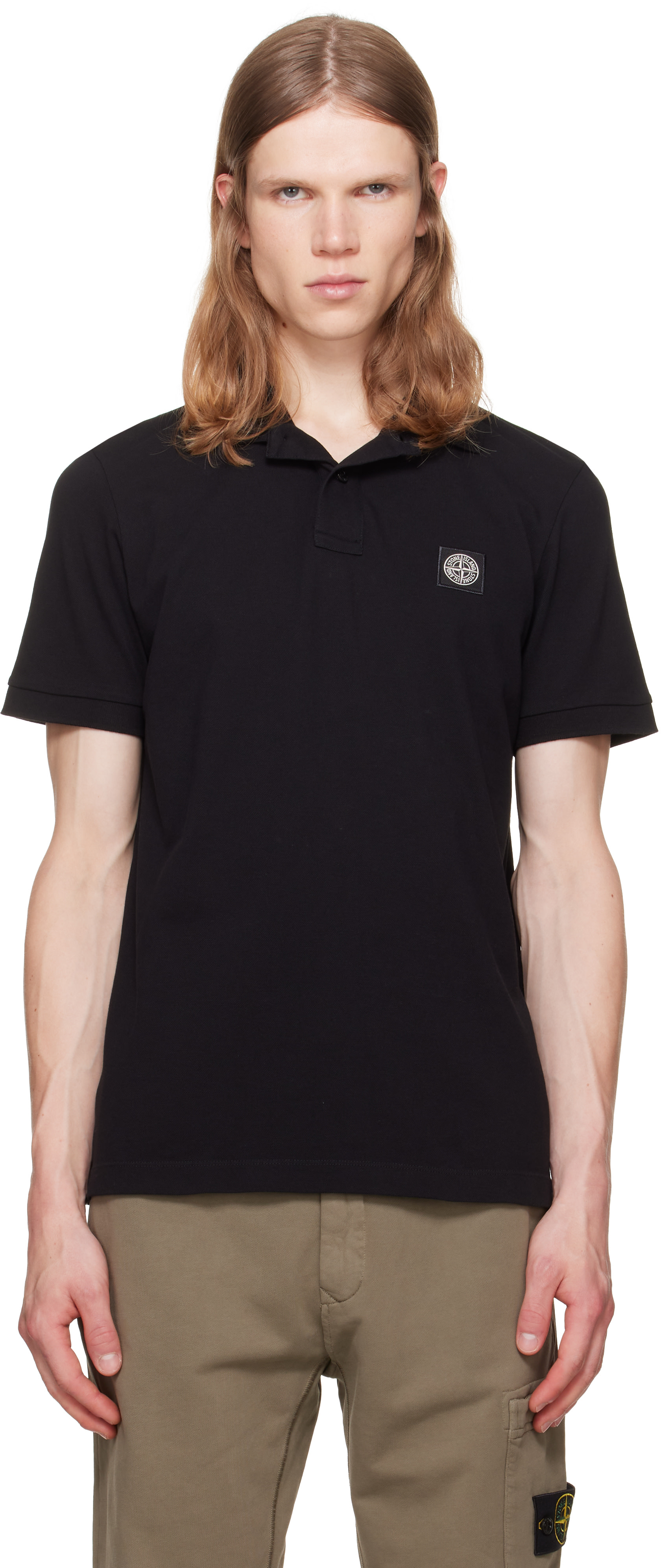 Stone Island: ブラック 2200008 Organic Cotton Piqué Stretch