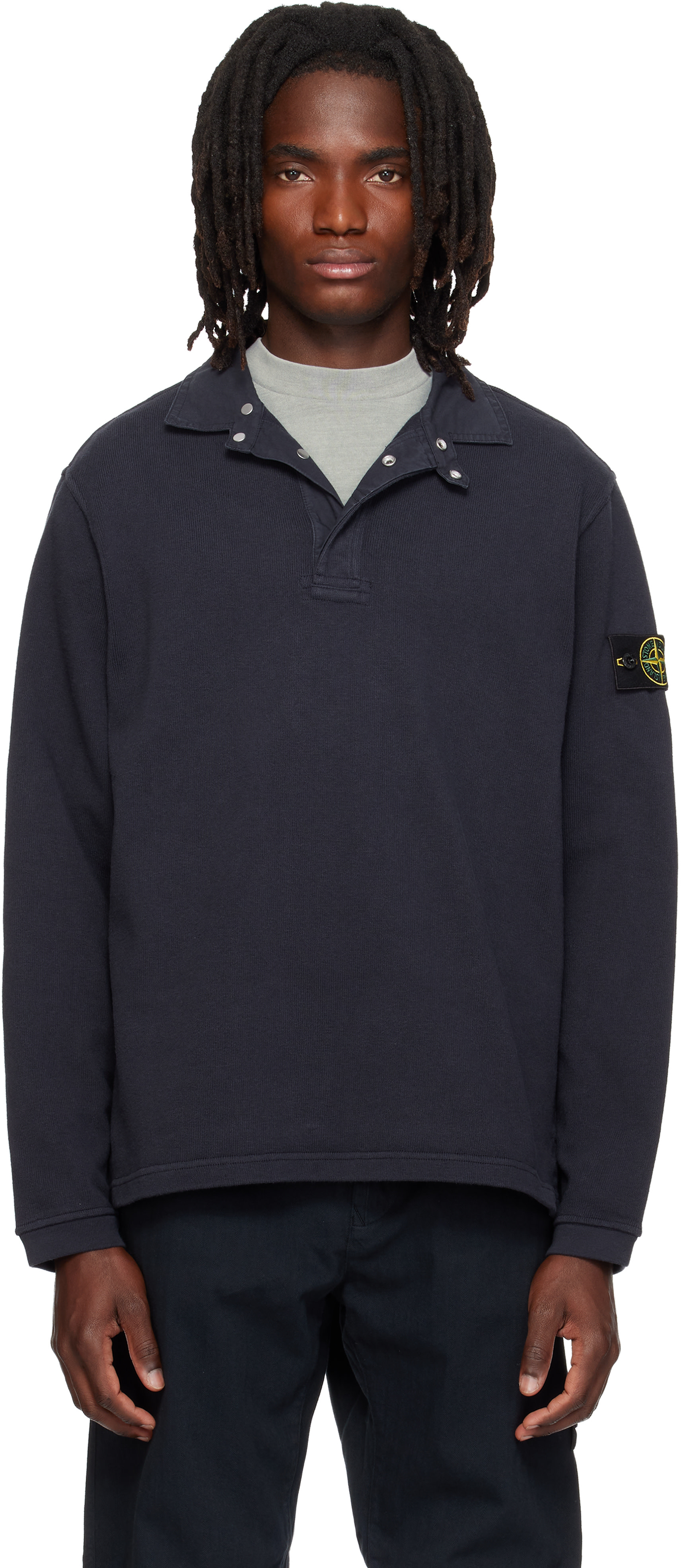 Stone Island: Navy 6100001 Heavy Cotton Jersey Polo | SSENSE