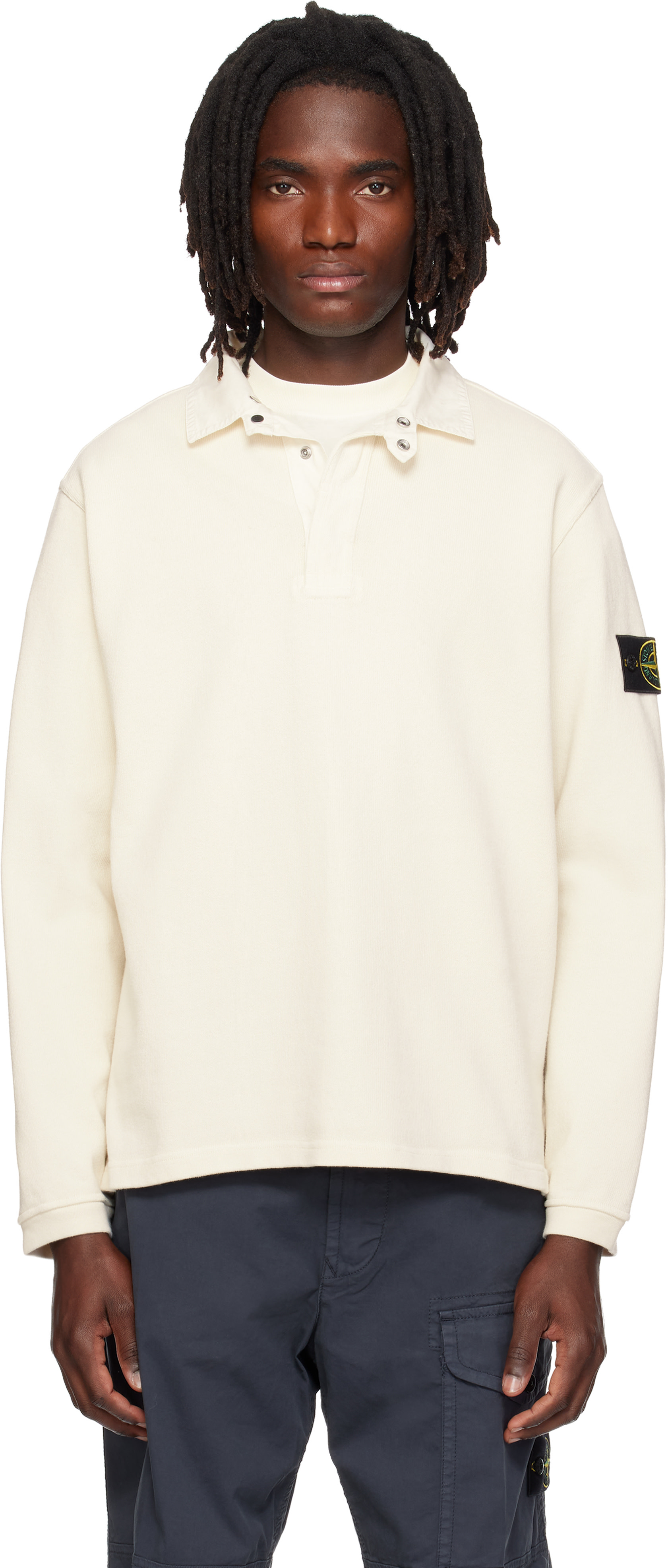 Stone Island: Off-White 6100001 Heavy Cotton Jersey Polo | SSENSE