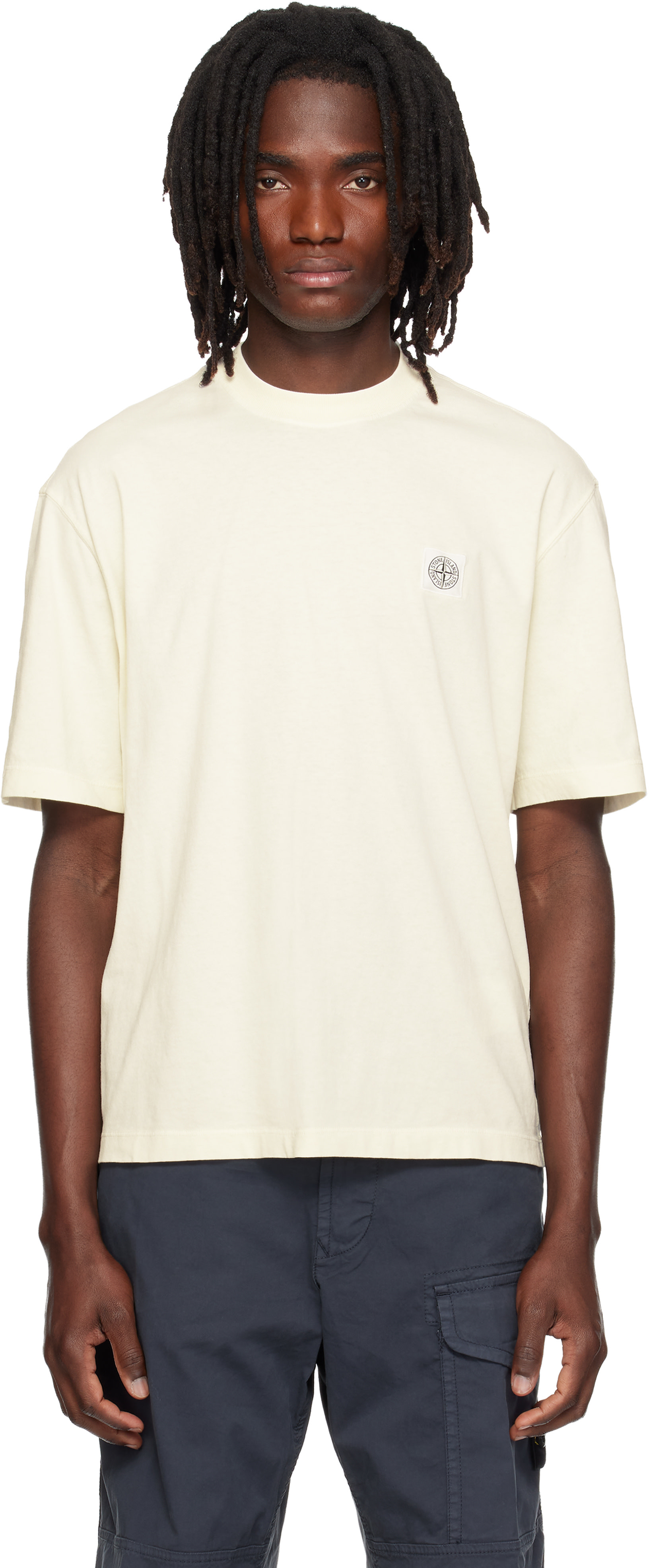 Stone Island: オフホワイト 2100030 Combed Organic Cotton Jersey T 