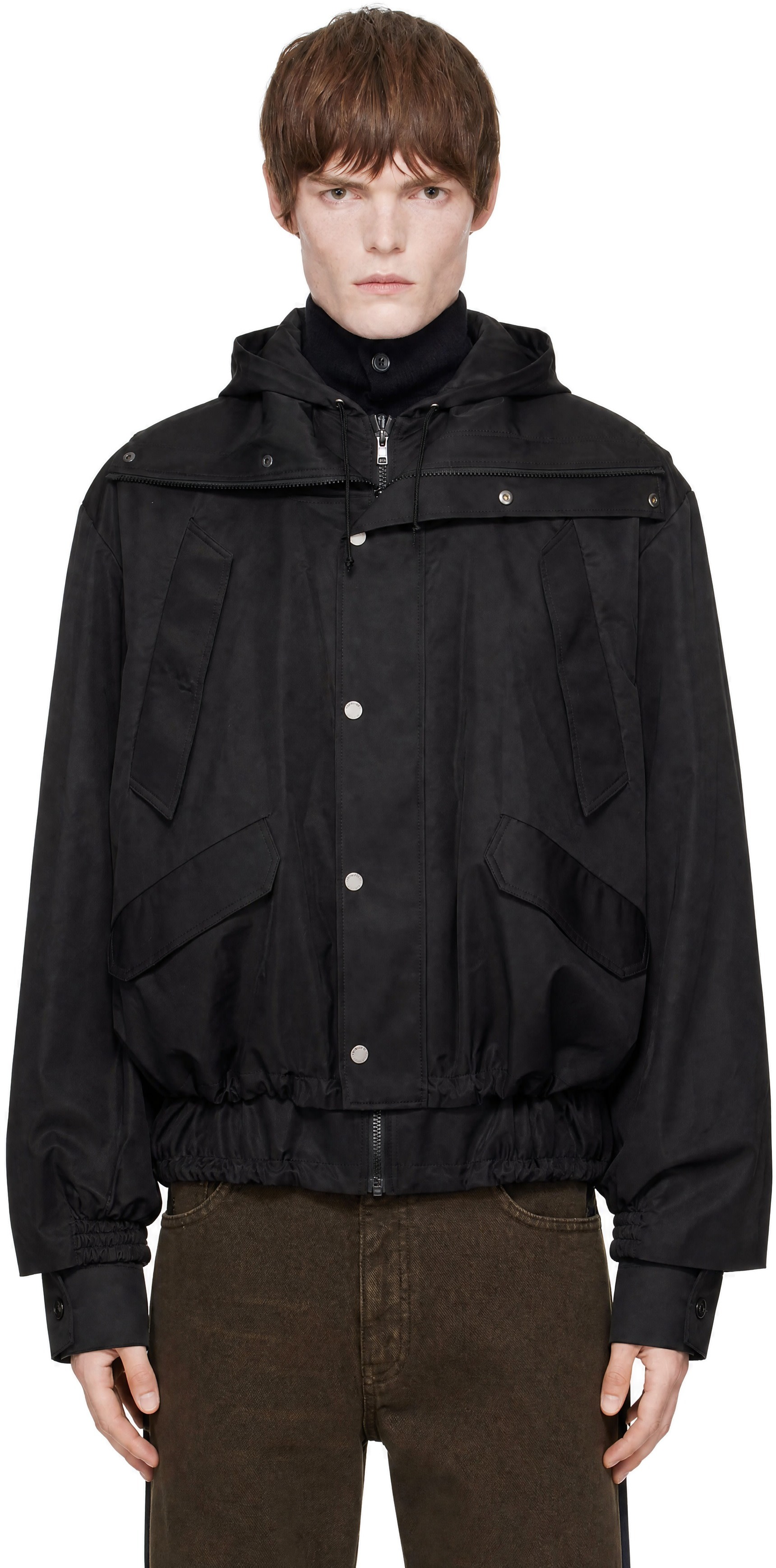 EGONlab - 黑色 Hooded Layered Track 夹克