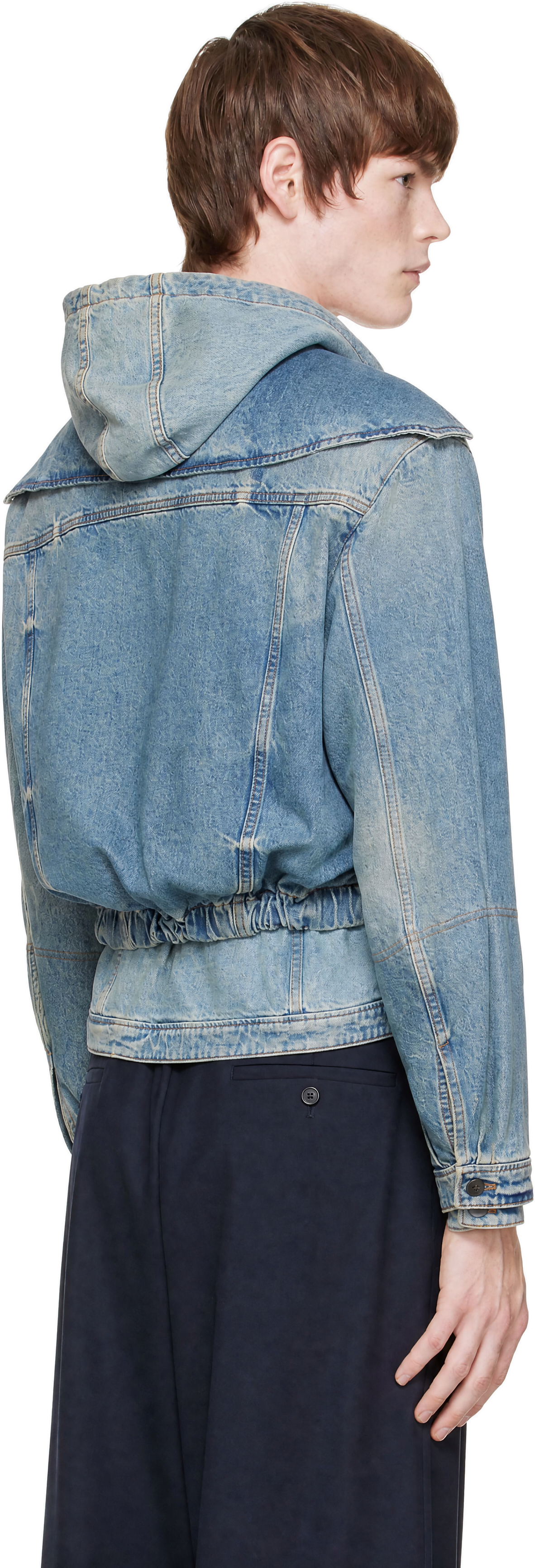 EGONlab - Blue Hooded Denim Bomber Jacket
