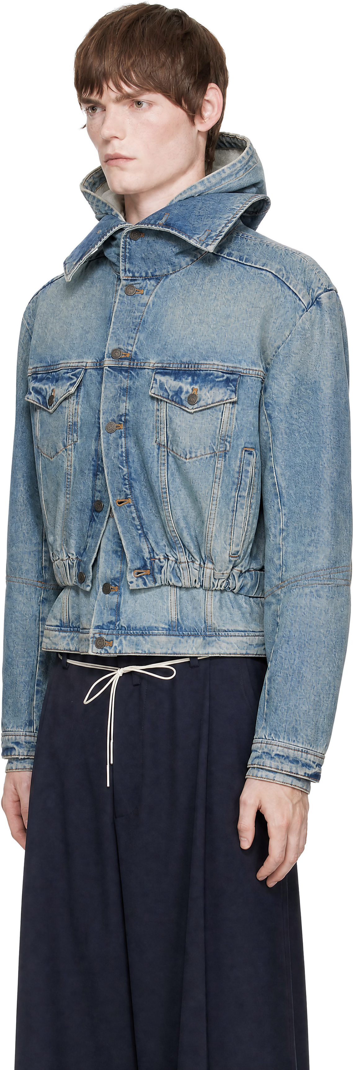 EGONlab - Blue Hooded Denim Bomber Jacket