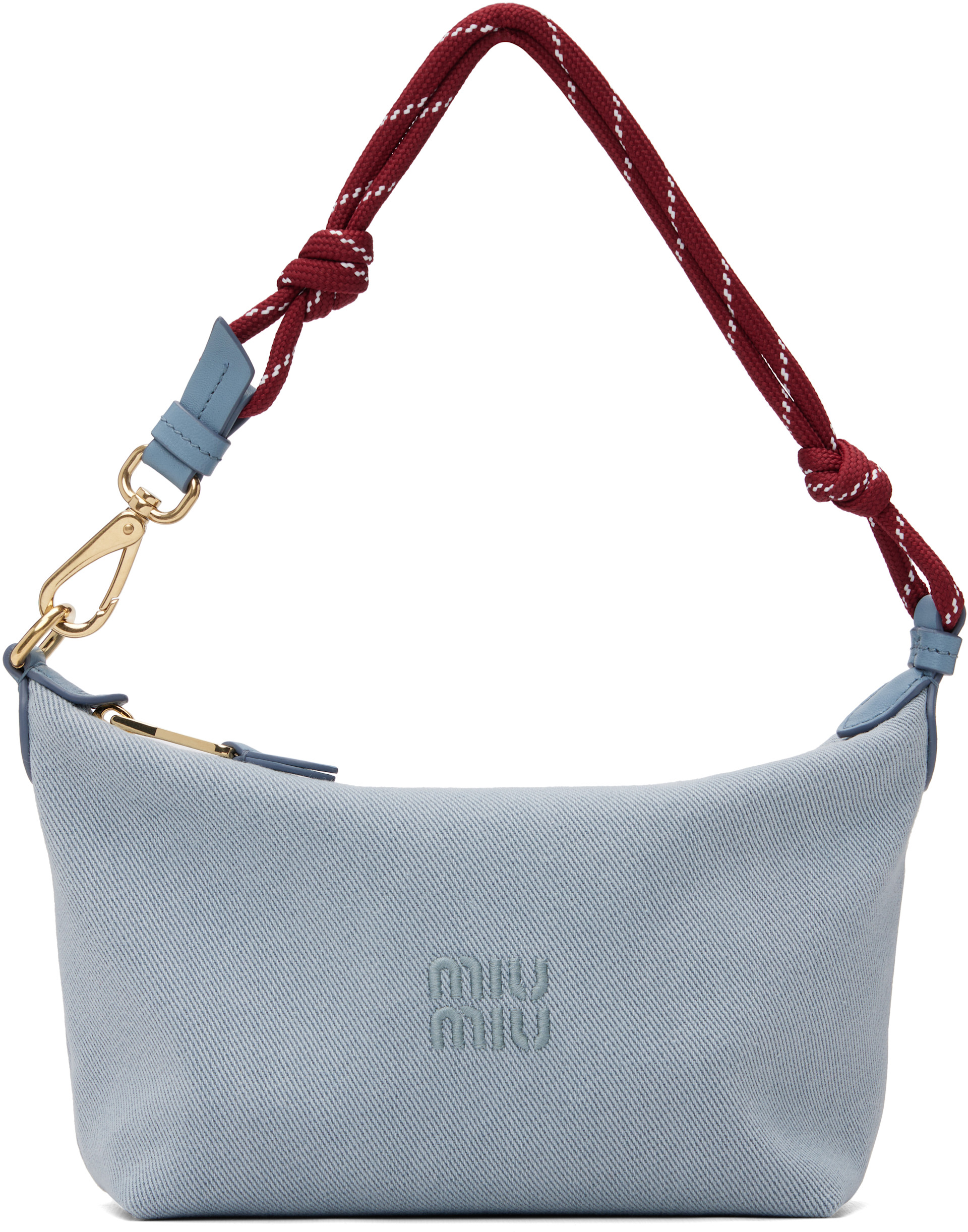 Miu Miu: Blue Gabardine Pouch | SSENSE Canada