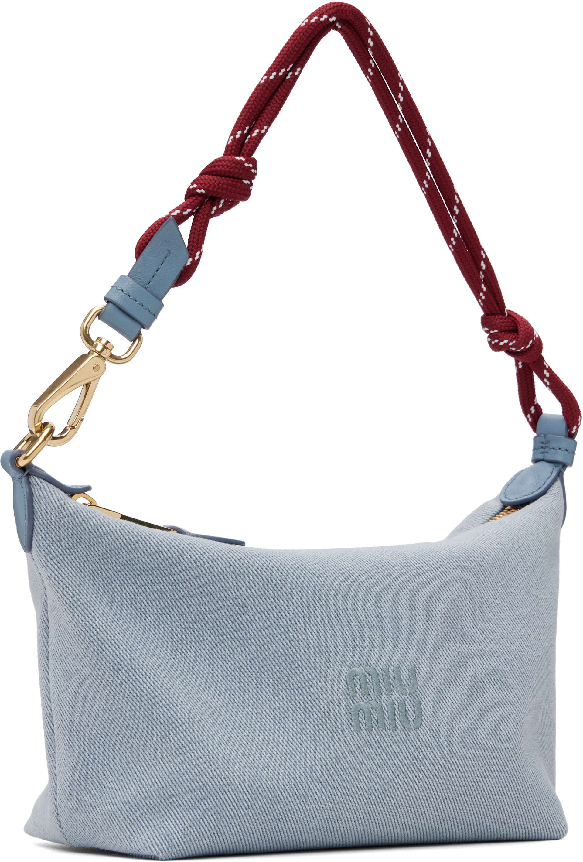 Miu Miu: Blue Gabardine Pouch | SSENSE Canada