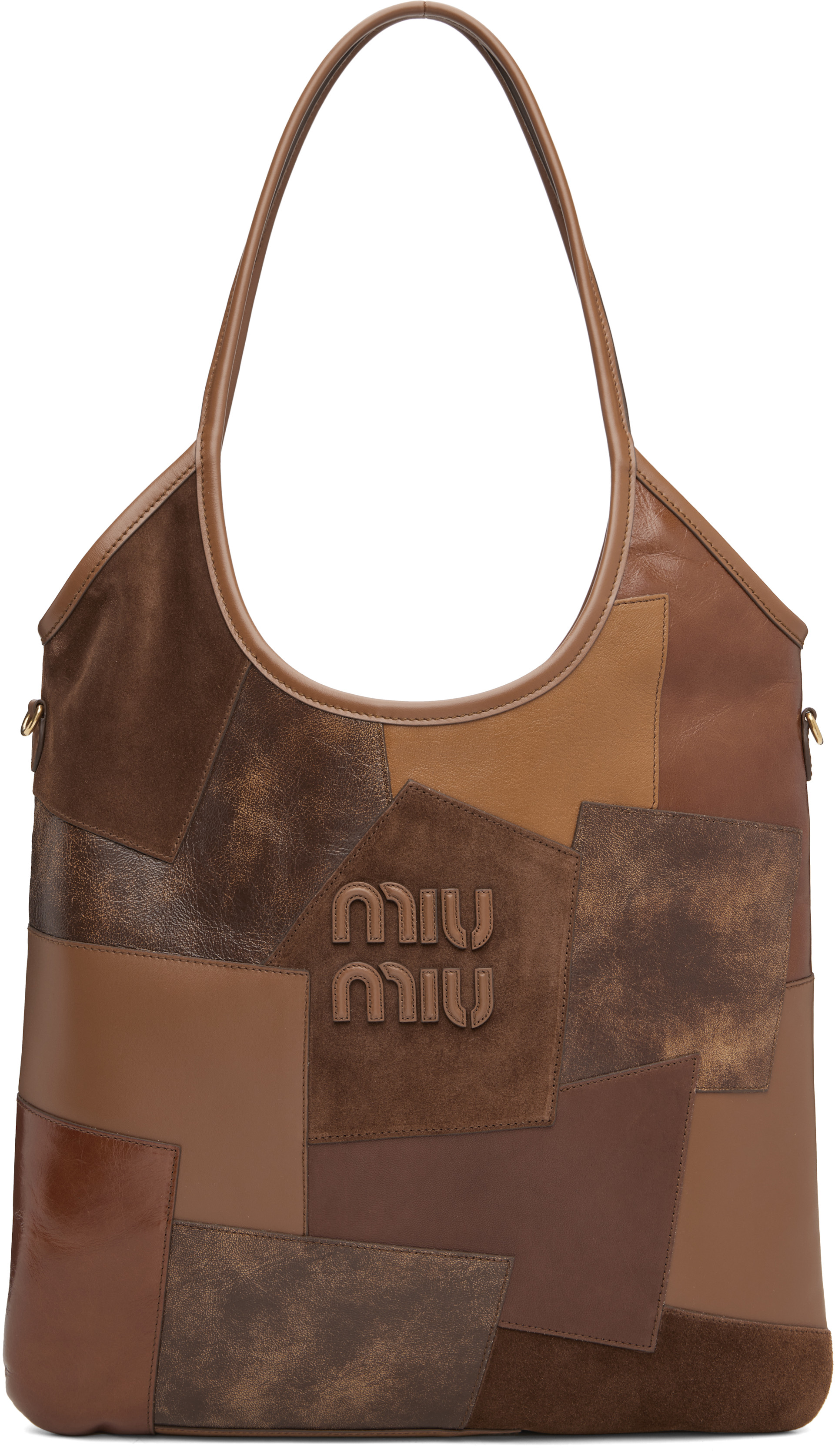 Miu Miu - Cabas Ivy brun en cuir à patchwork
