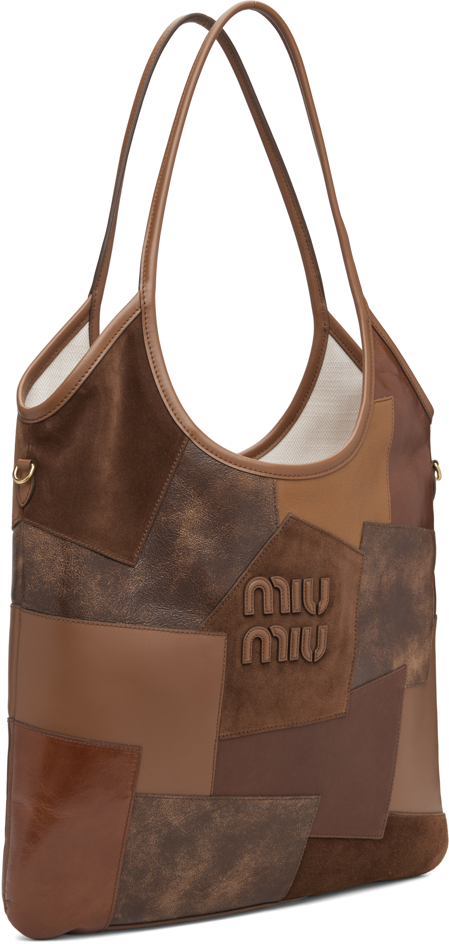 Miu Miu - Cabas Ivy brun en cuir à patchwork