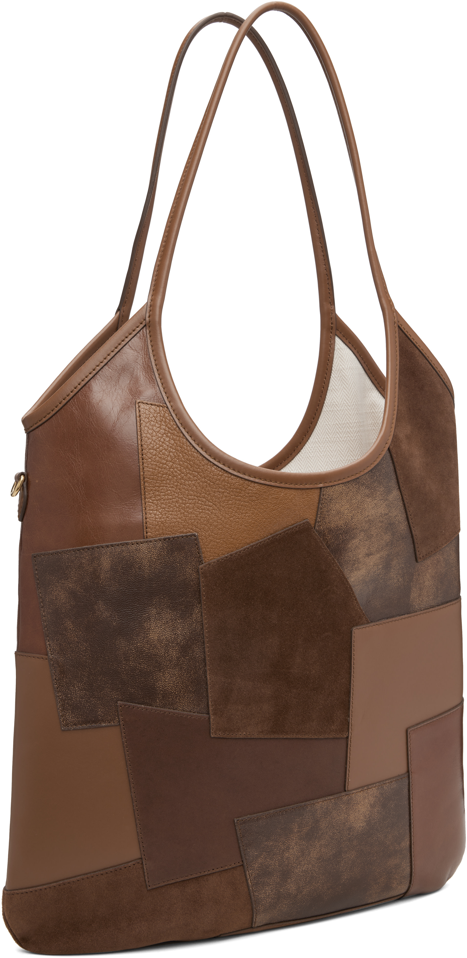 Miu Miu - Cabas Ivy brun en cuir à patchwork