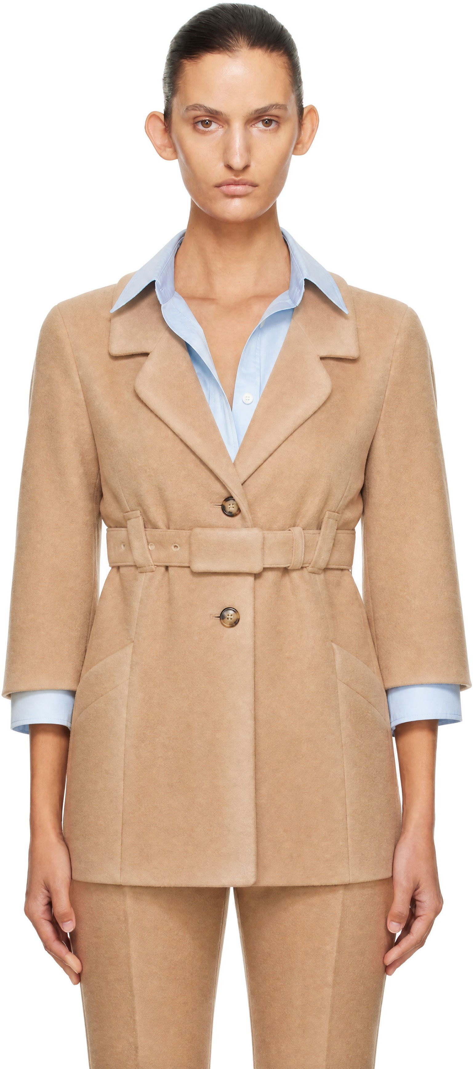 Miu Miu - Beige Single-Breasted Double Wool Blazer