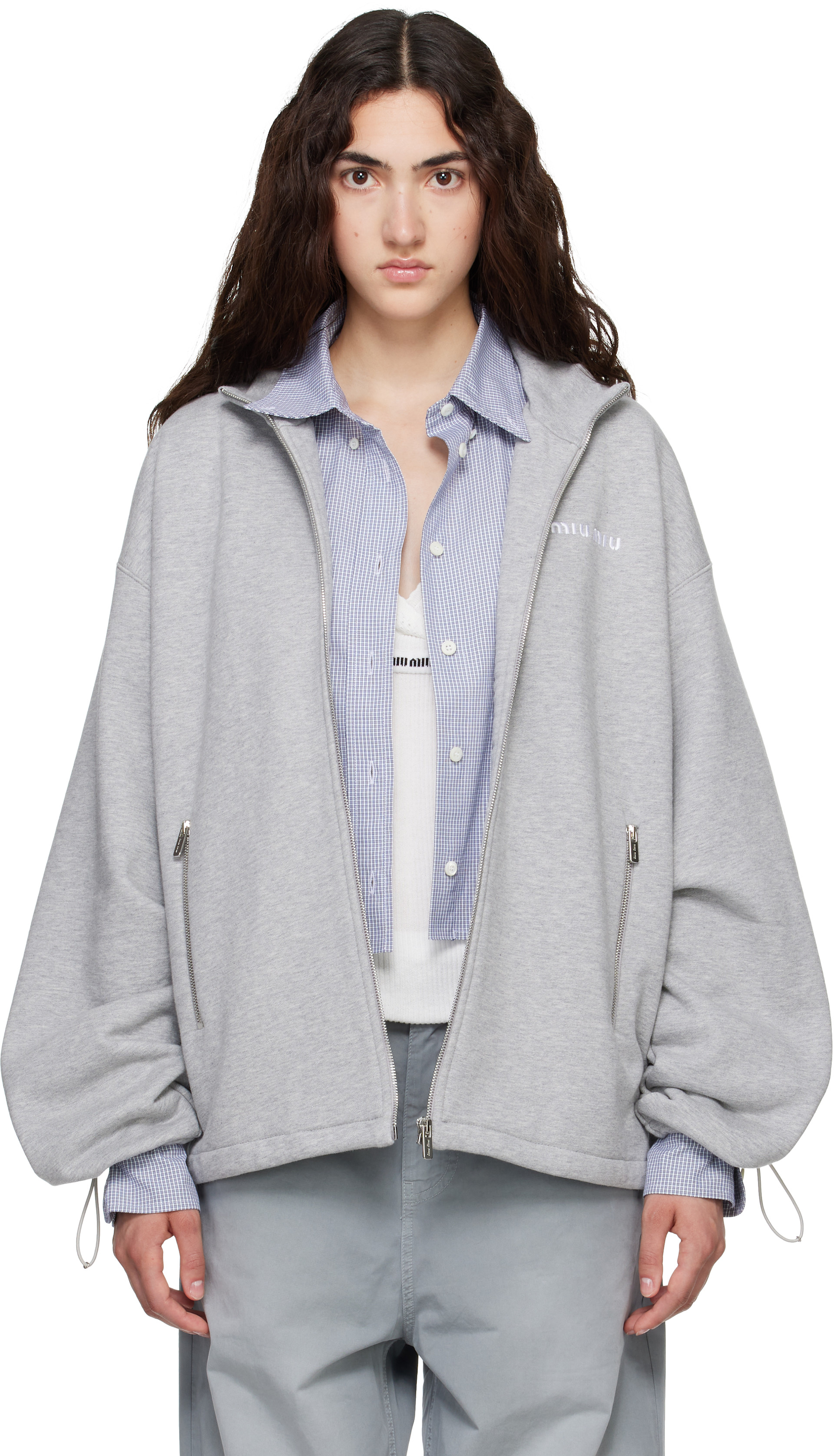 Miu Miu - Pull molletonné gris en coton à gris