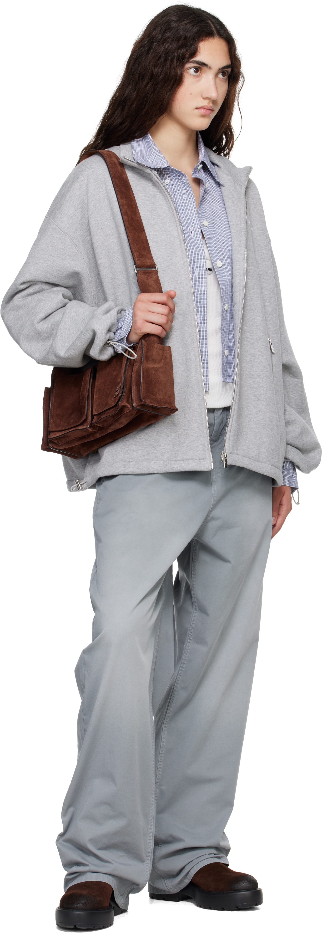 Miu Miu - Pull molletonné gris en coton à gris