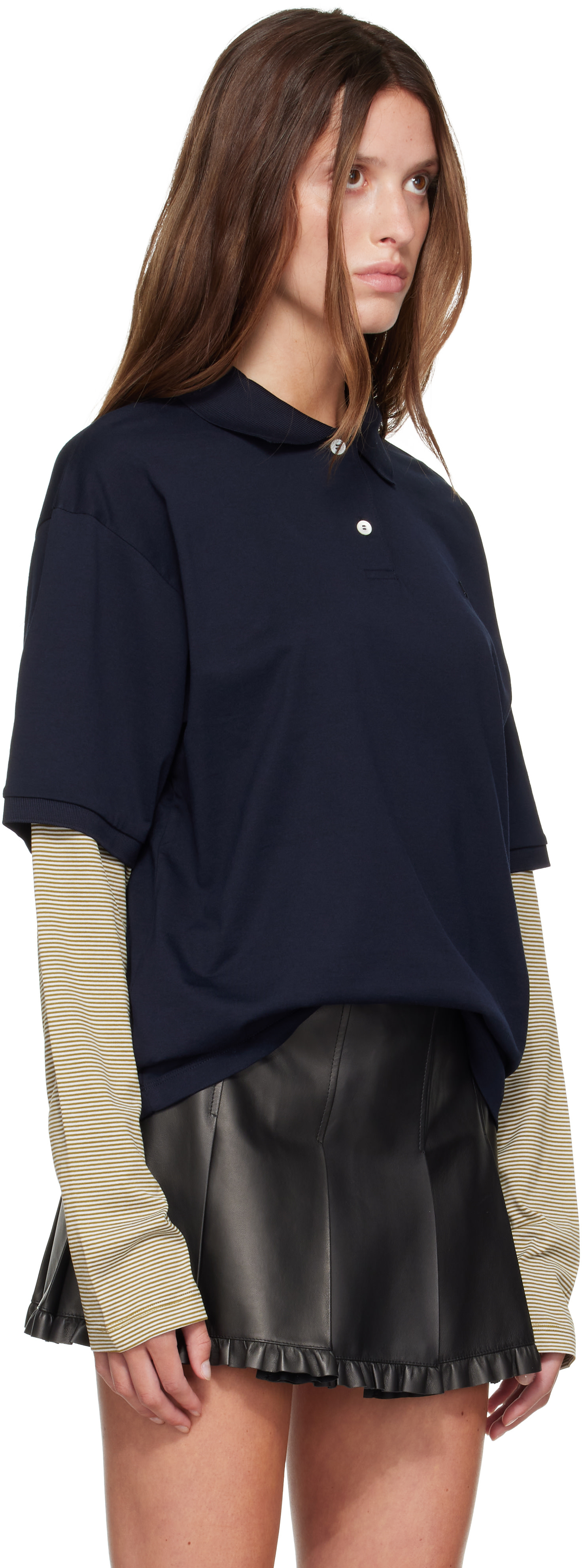 Miu Miu: Navy & Khaki Jersey Polo | SSENSE Canada