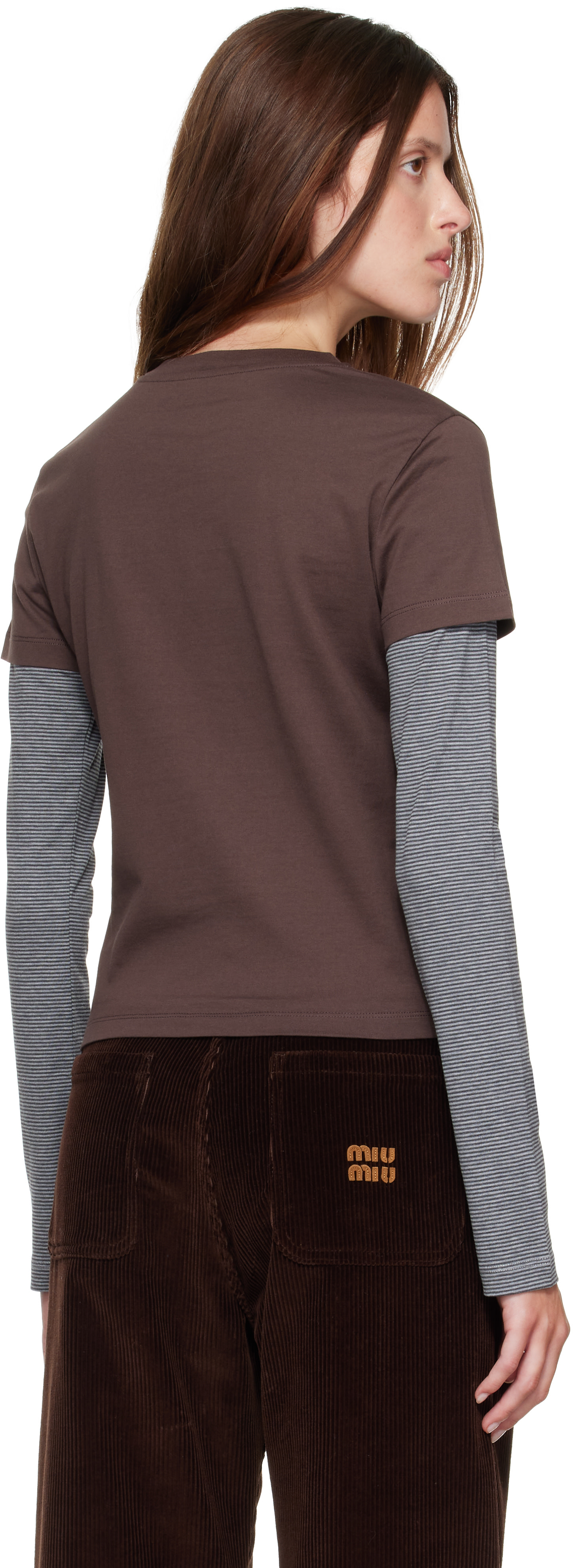 Miu Miu: Brown & Gray Jersey T-shirt | SSENSE Canada