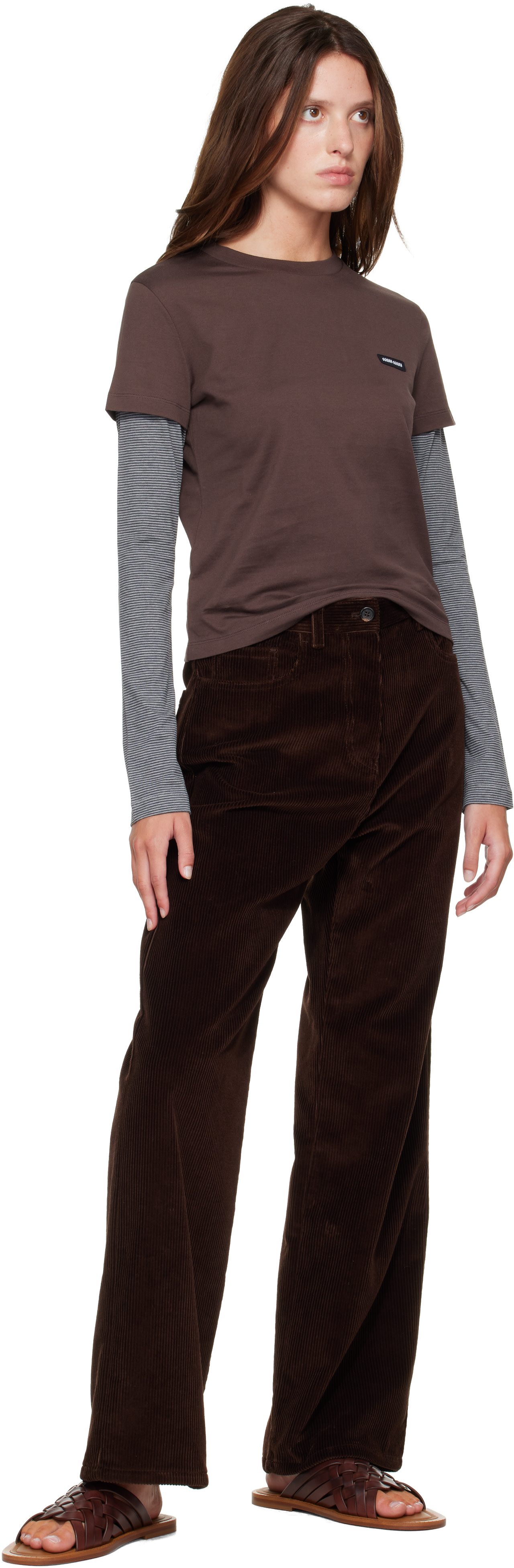 Miu Miu: Brown & Gray Jersey T-shirt | SSENSE Canada