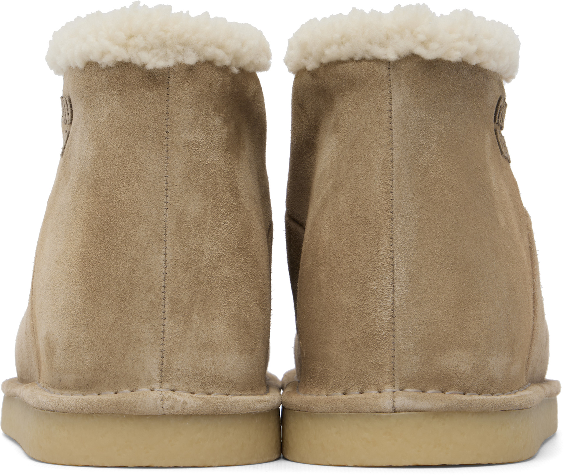 Miu Miu: Beige Suede & Shearling Boots | SSENSE Canada
