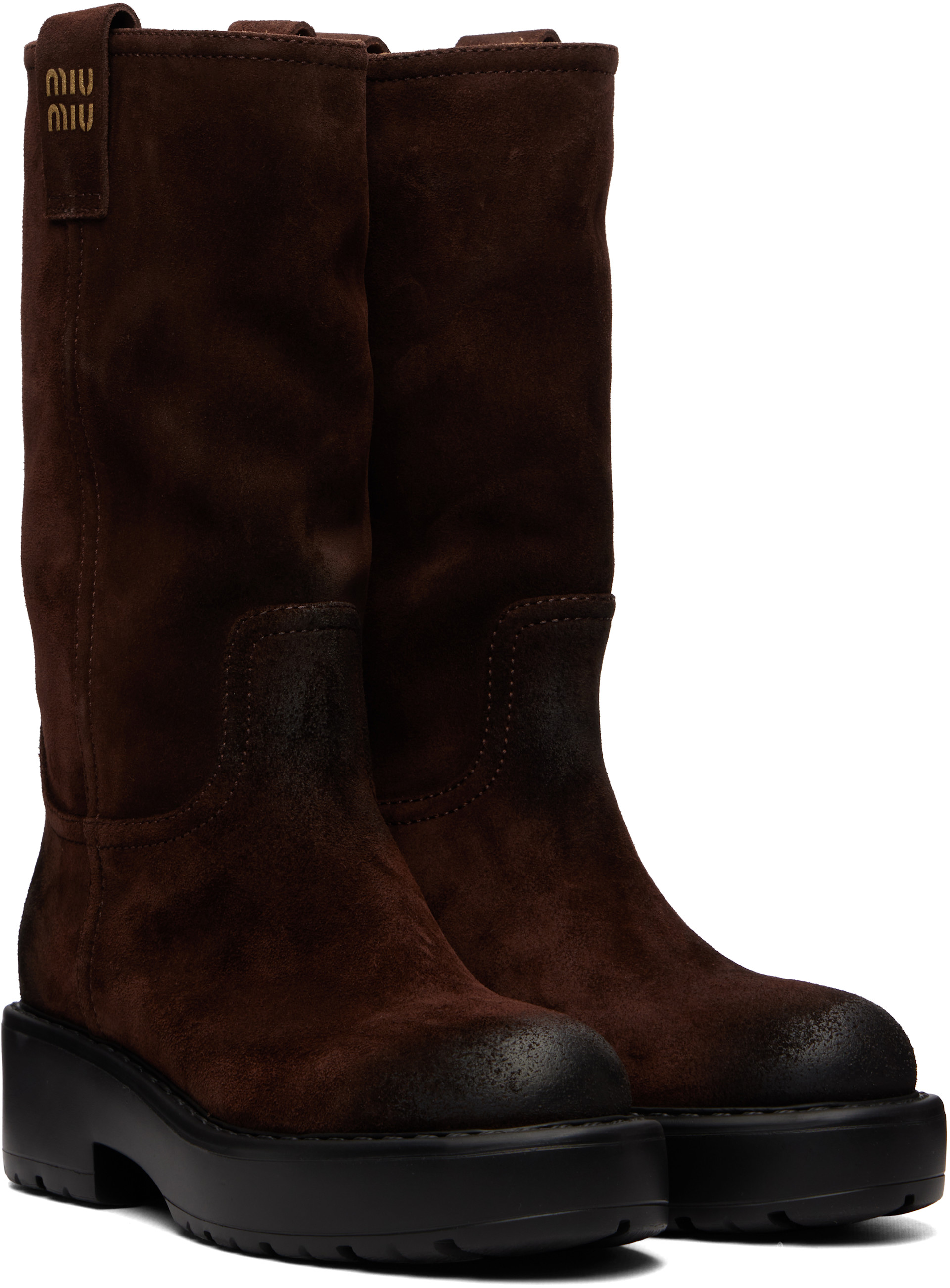 Miu Miu - Bottes brunes en suède
