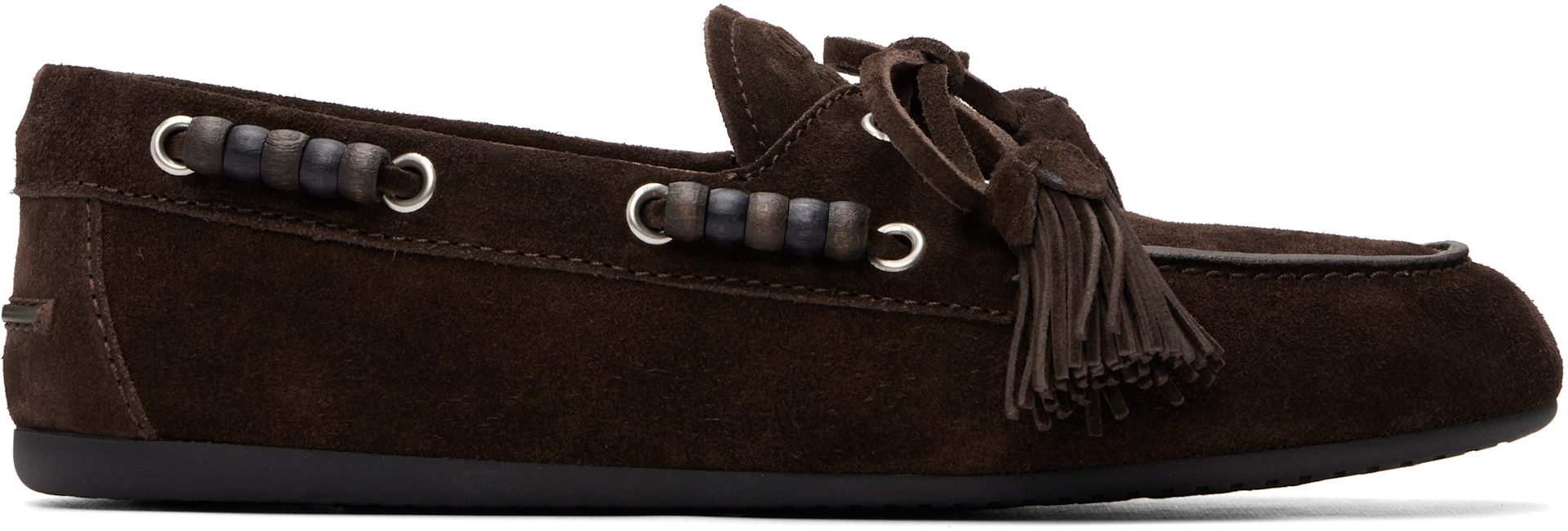 靴 1999FW MIUMIU suede leather shoes Miu Miu: Brown Suede Tassel Deck Boat Shoes | SSENSE Canada