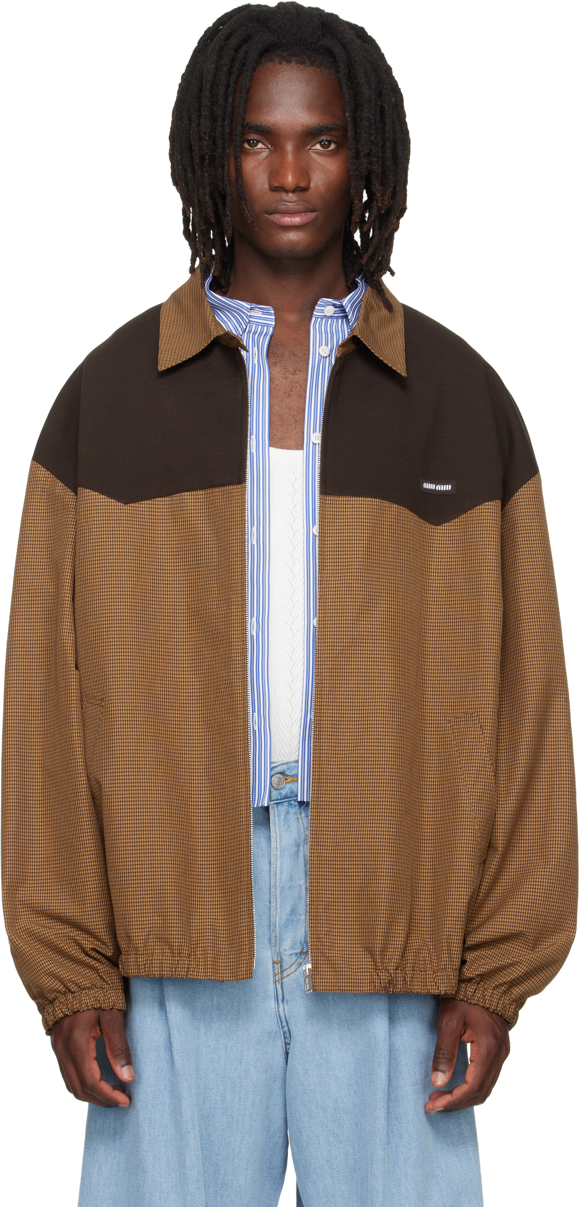 Miu Miu - Brown Gingham Check Blouson Jacket