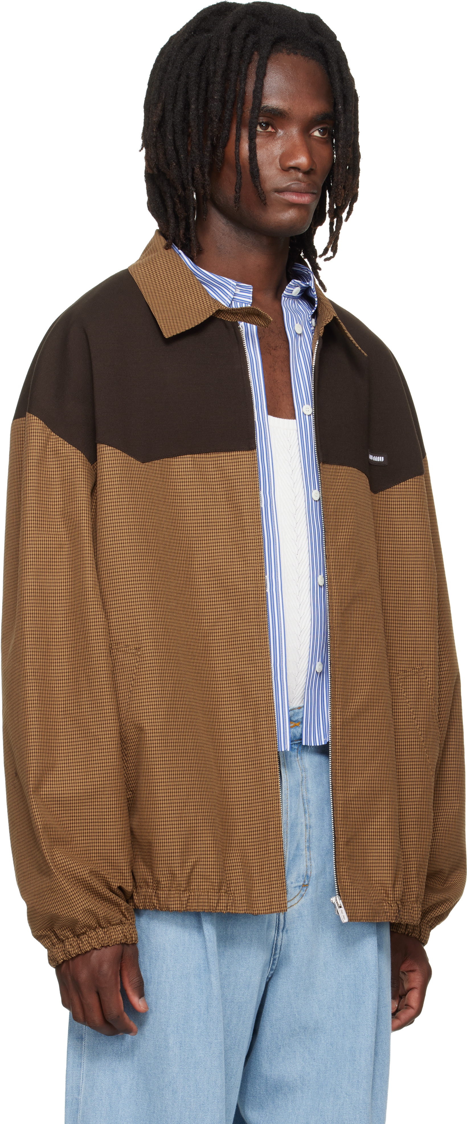 Miu Miu - Brown Gingham Check Blouson Jacket