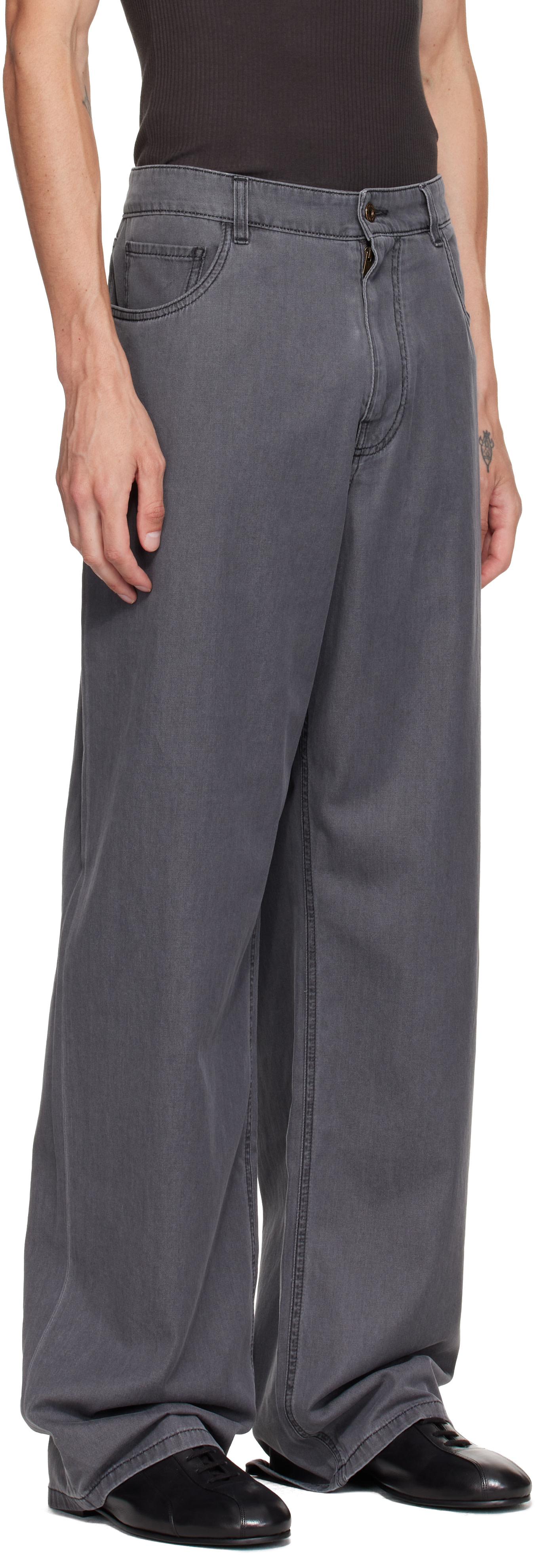 Miu Miu - Gray Five-Pocket Chambray Jeans