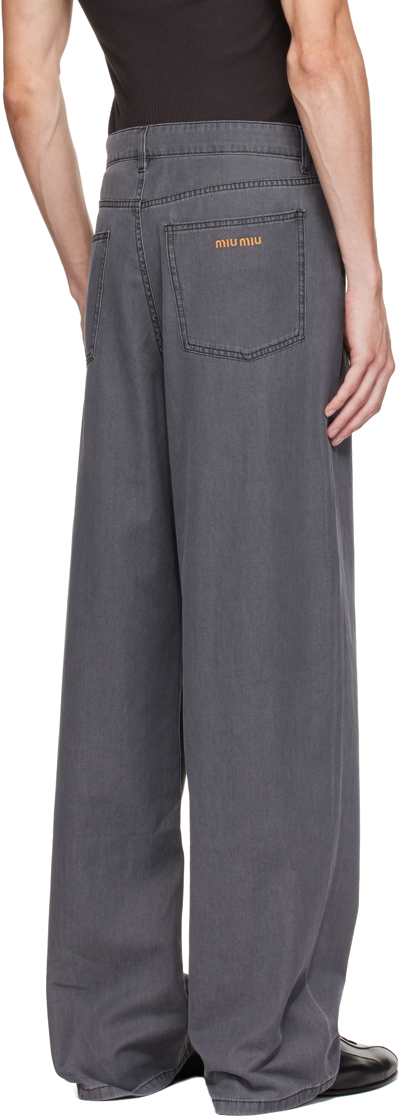Miu Miu - Gray Five-Pocket Chambray Jeans