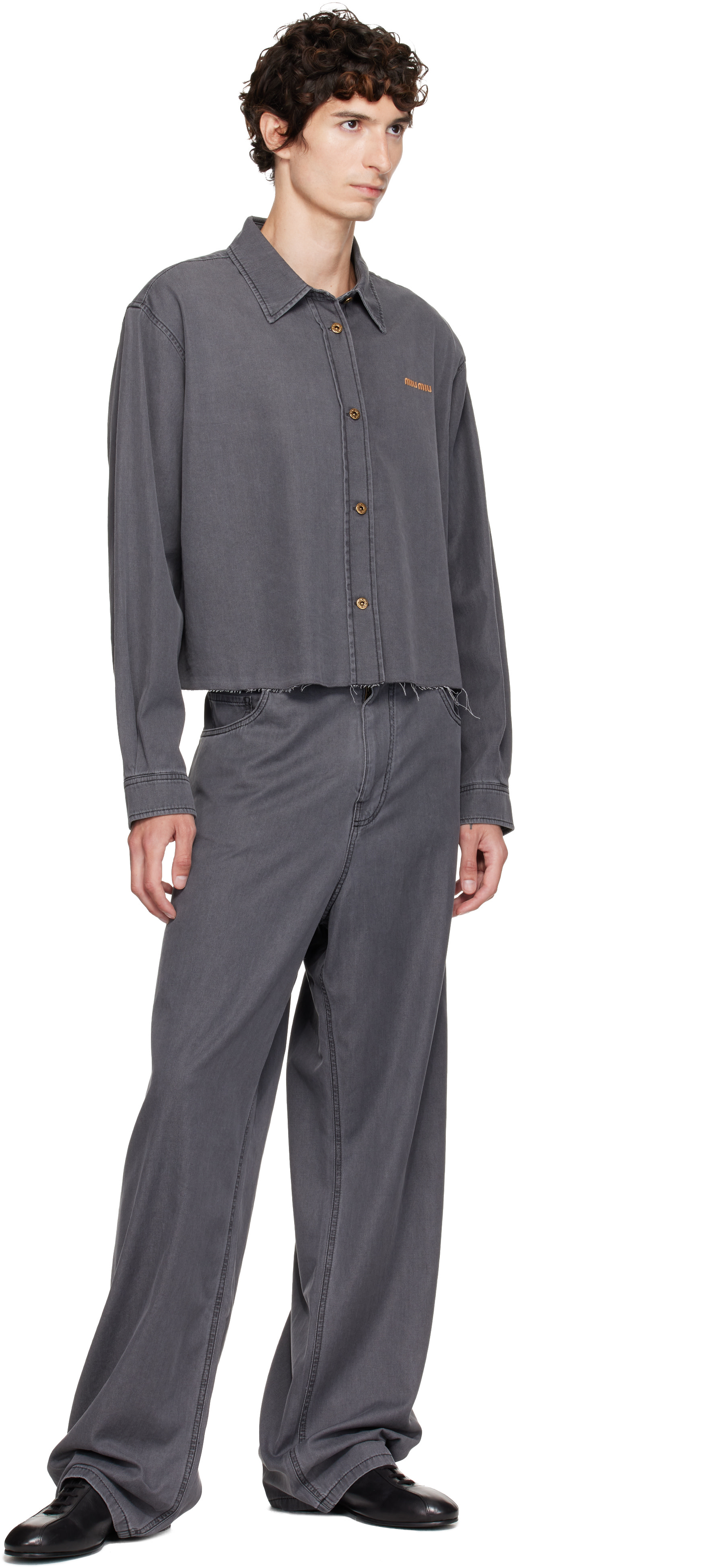 Miu Miu - Gray Five-Pocket Chambray Jeans