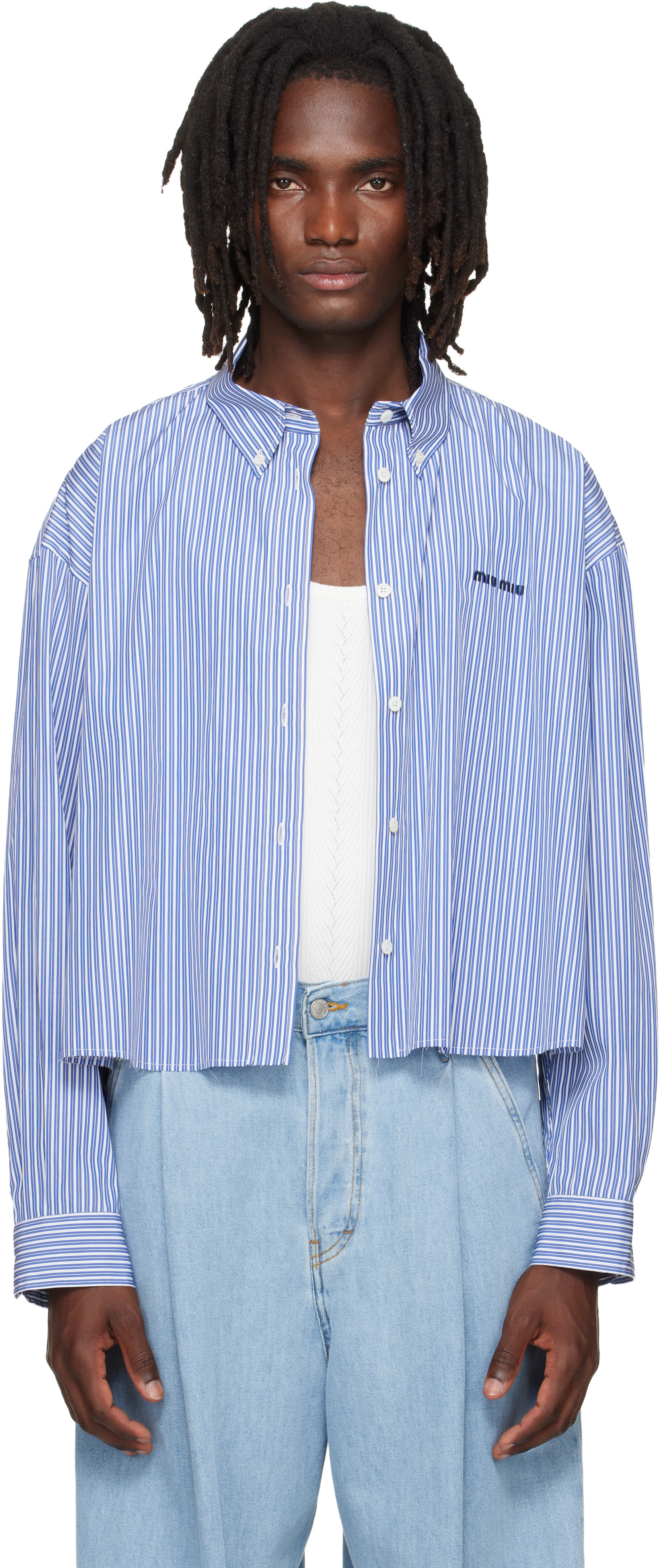 Miu Miu - Blue Micro Pinstripe Poplin Shirt