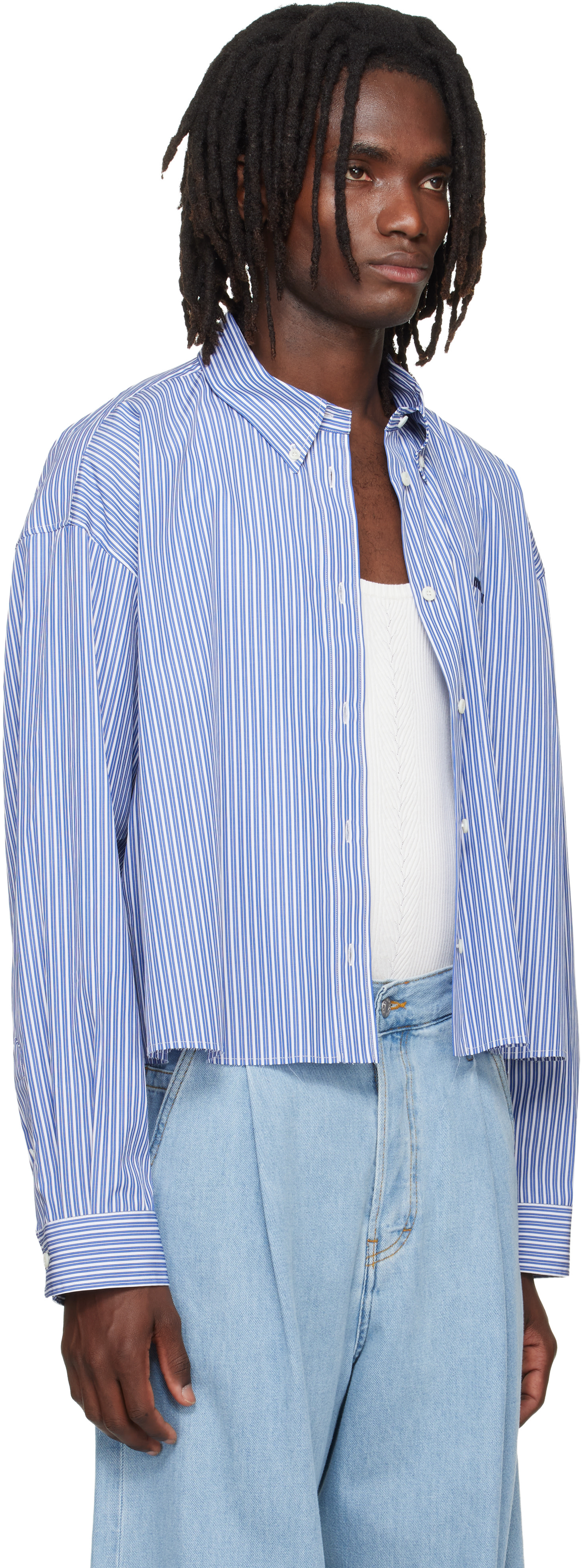 Miu Miu - Blue Micro Pinstripe Poplin Shirt