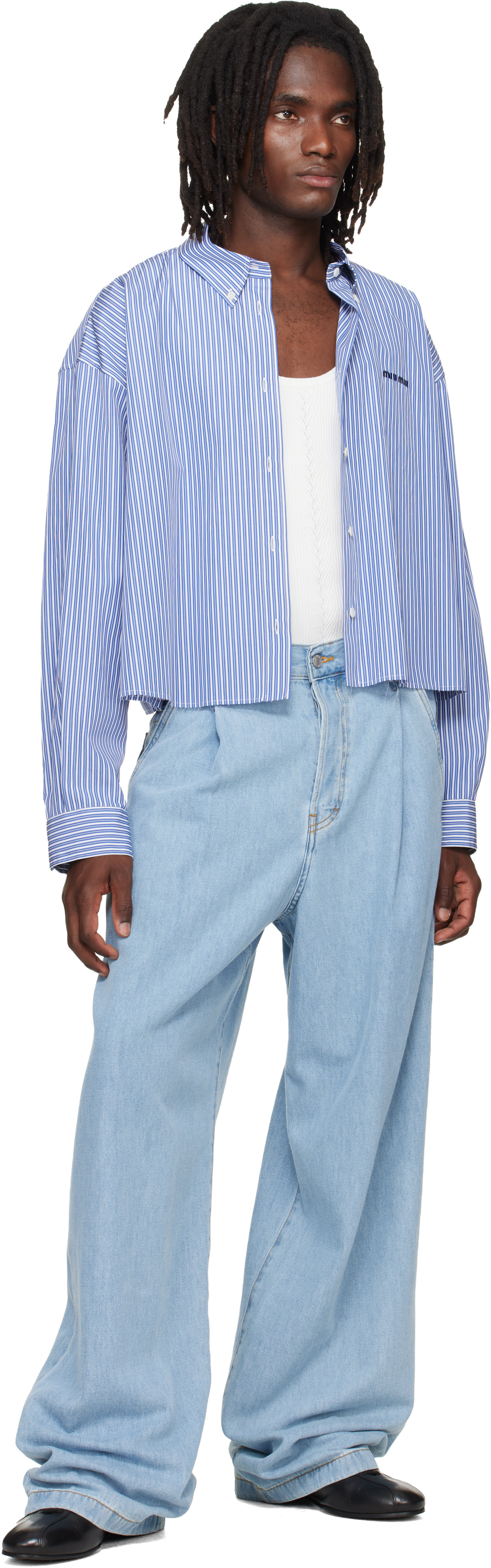 Miu Miu - Blue Micro Pinstripe Poplin Shirt