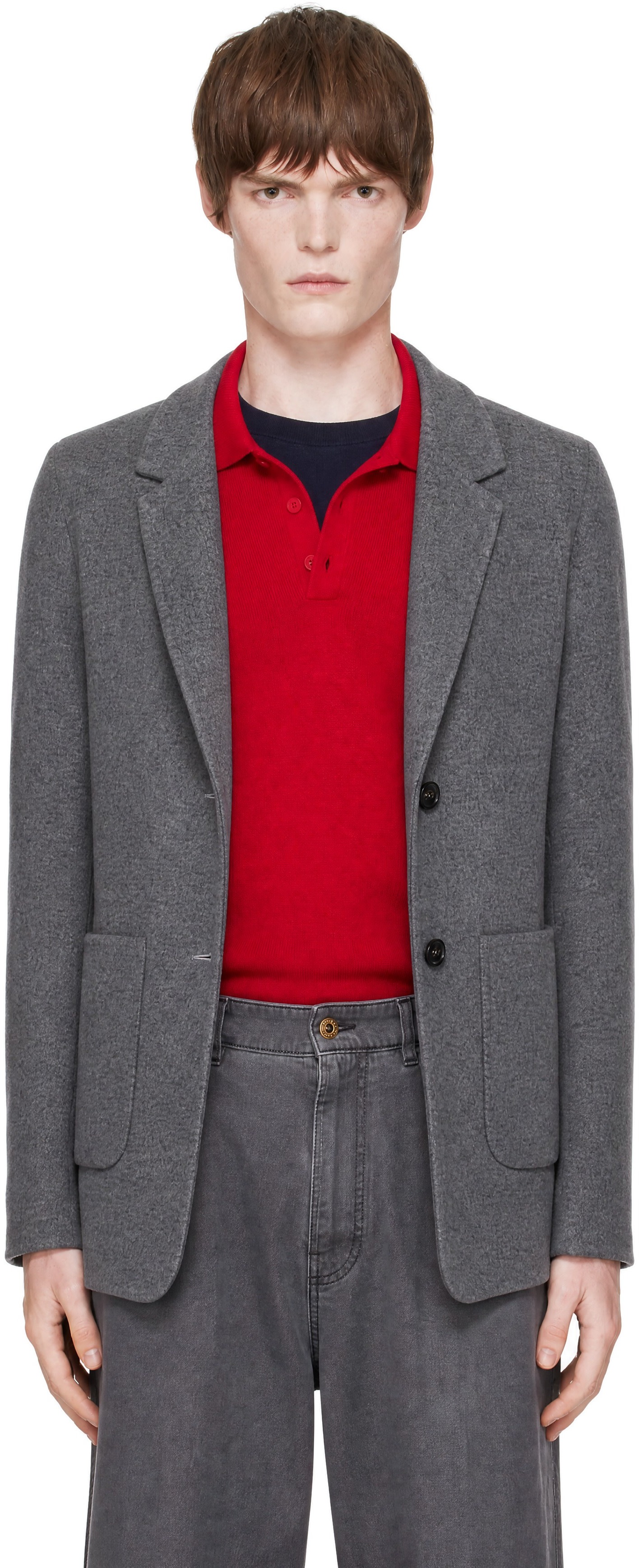 Miu Miu - Gray Single-Breasted Double Wool Blazer