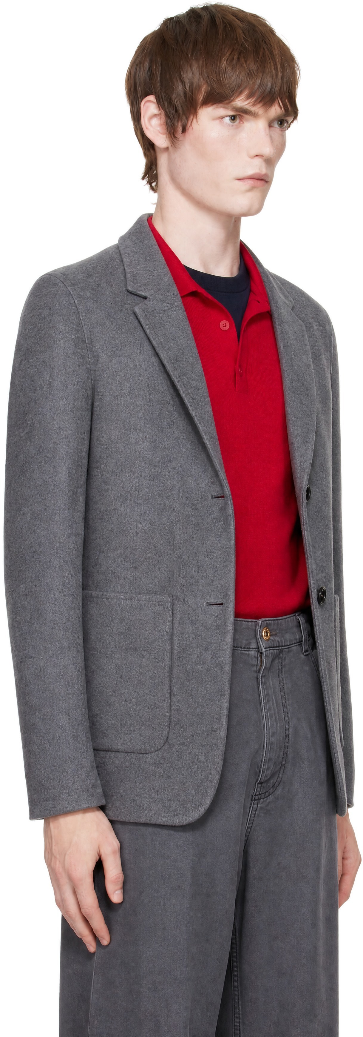 Miu Miu - Gray Single-Breasted Double Wool Blazer